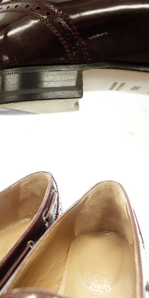 極美品◆エルメス レザーシューズ タッセルローファー ウィングチップ レディース 36.5 バーガンディ HERMÈS【AFD4】