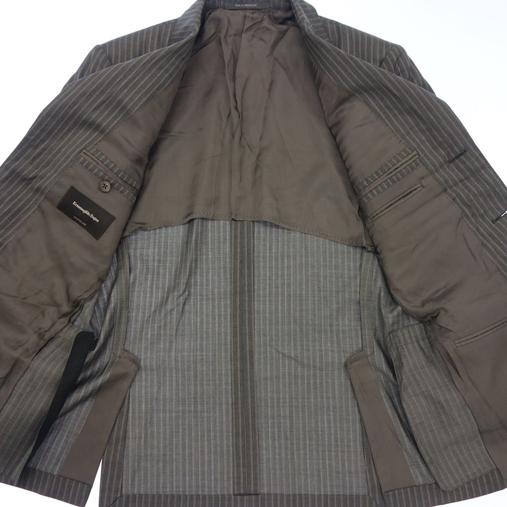 美品◆エルメネジルドゼニア スーツ セットアップ TRAVELLER テーラード シングル ストライプ 3B メンズ グレー サイズ44 Ermenegildo Zegna【AFB7】