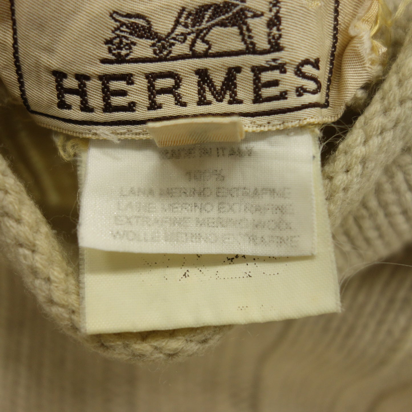 エルメス ウール ニットセーター ハイネック メンズ S ベージュ HERMES【AFB18】【中古】