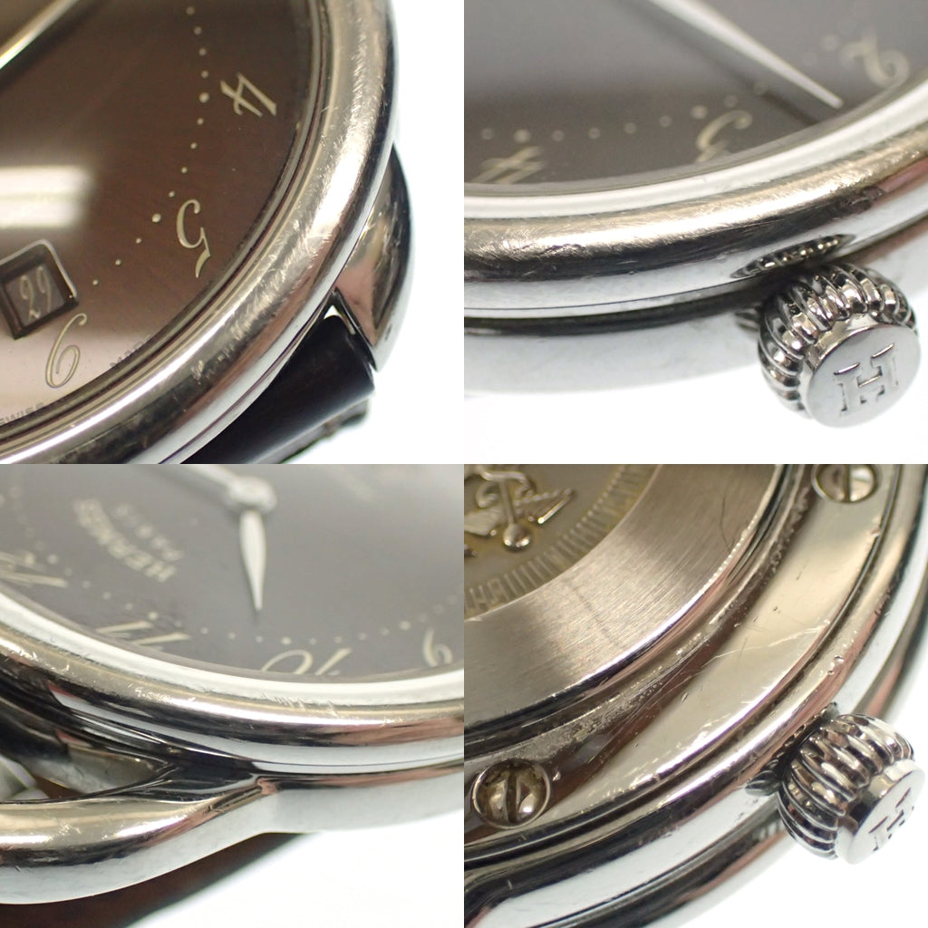 中古◆エルメス 腕時計 自動巻き アルソー デイト AR7.710 文字盤茶系 レザーベルト HERMES【AFI8】