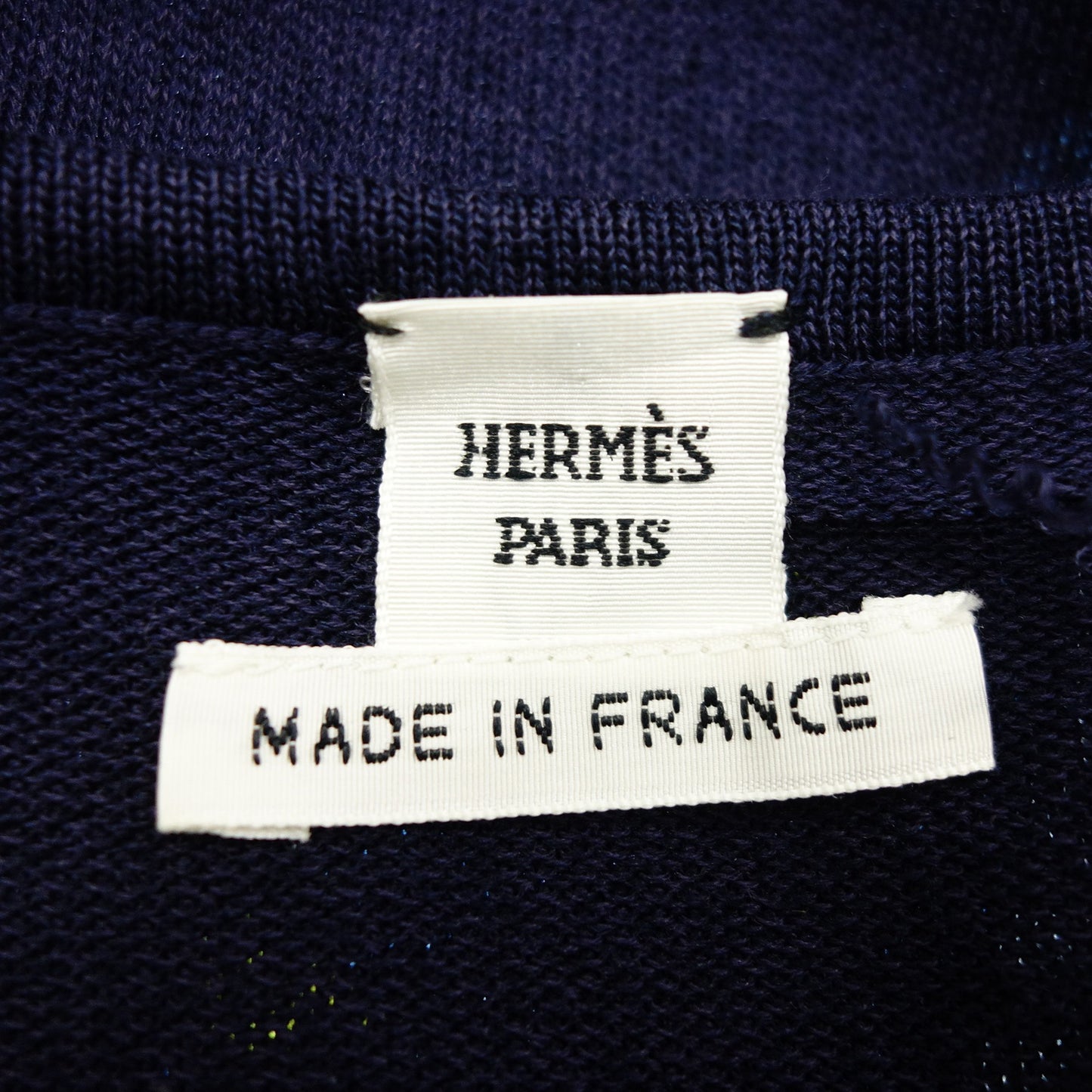 エルメス ニットワンピース 半袖 Vネック シルク スカーフ柄 ネイビー系 HERMES【AFB14】