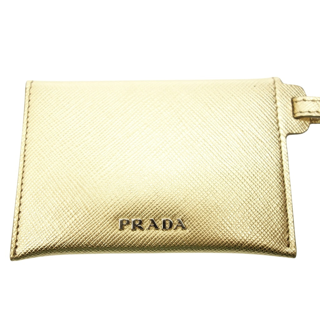 美品◆プラダ カードケース ゴールド サフィアーノ 1EN022 ストラップ付き PRADA【AFI10】