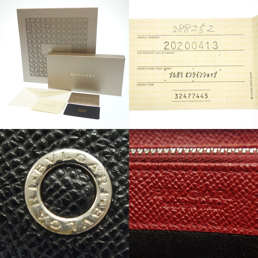 中古◆ブルガリ 長財布 ラウンドジップ 288252 レザー 黒×赤 箱付き BVLGARI【AFI1】