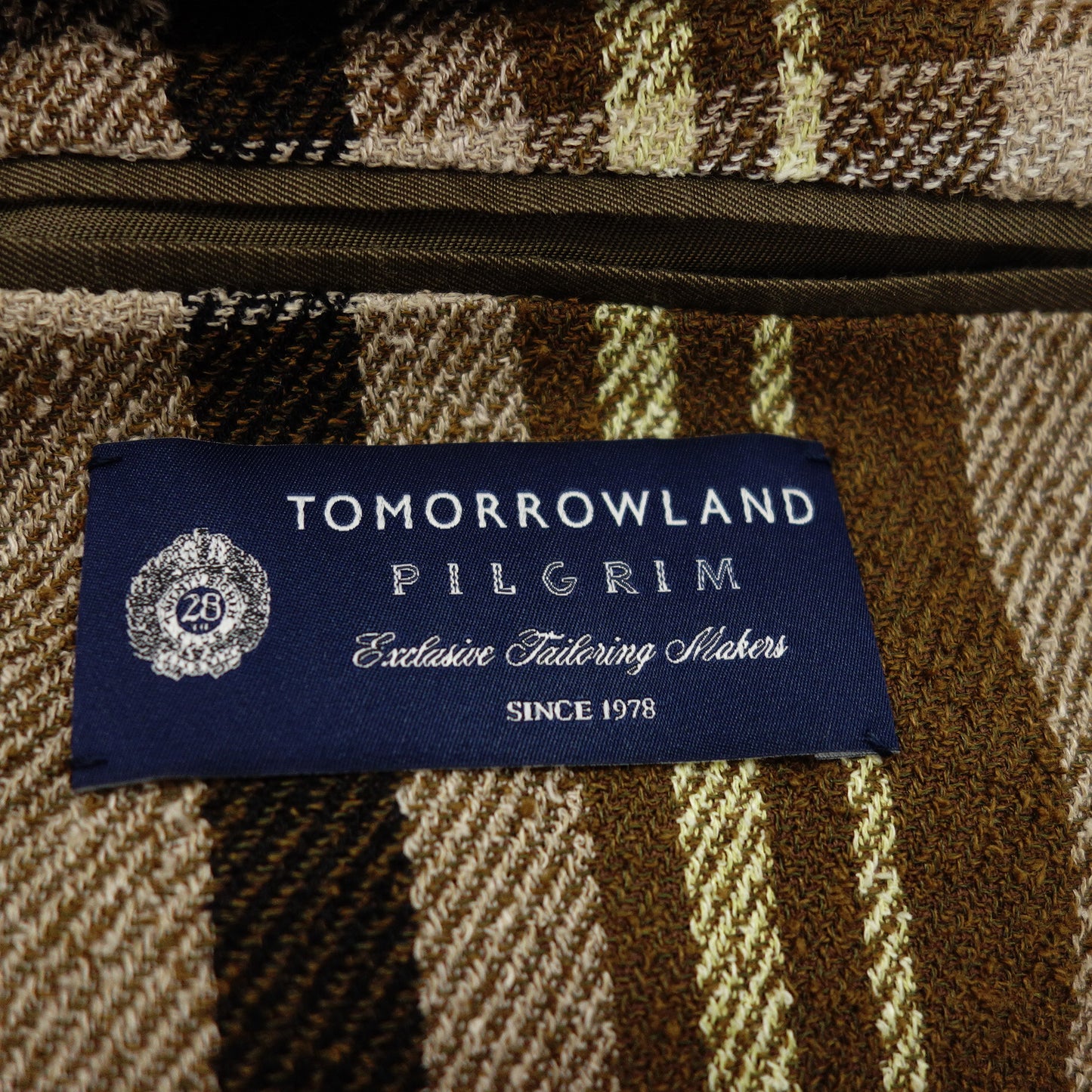 美品◆トゥモローランド ピルグリム テーラードジャケット リネン チェック サイズ44 メンズ ブラウン系 TOMORROWLAND PILGRIM【AFB35】