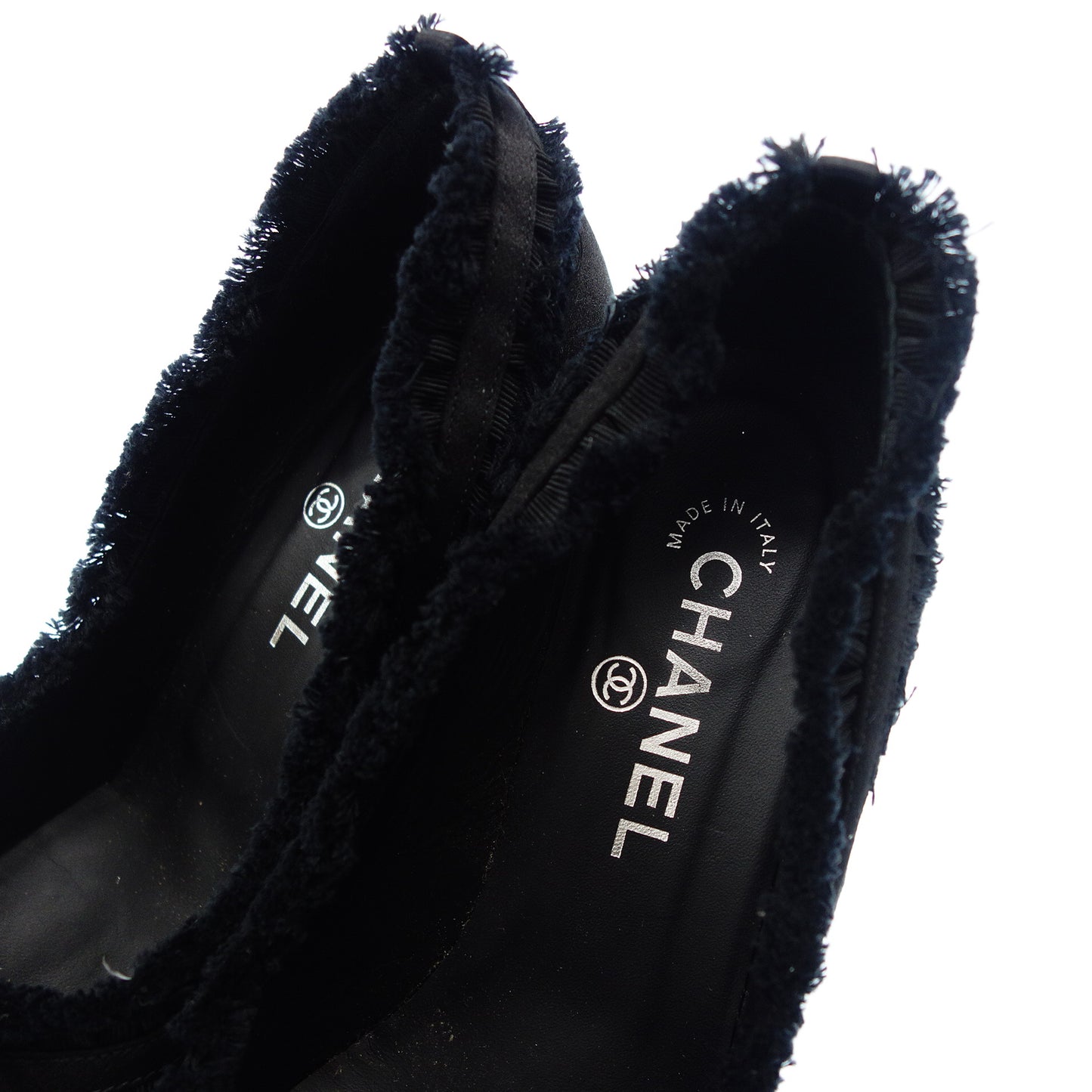 シャネル ヒールパンプス フリル サテン ココマーク レディース 38 黒 CHANEL【AFD4】【中古】