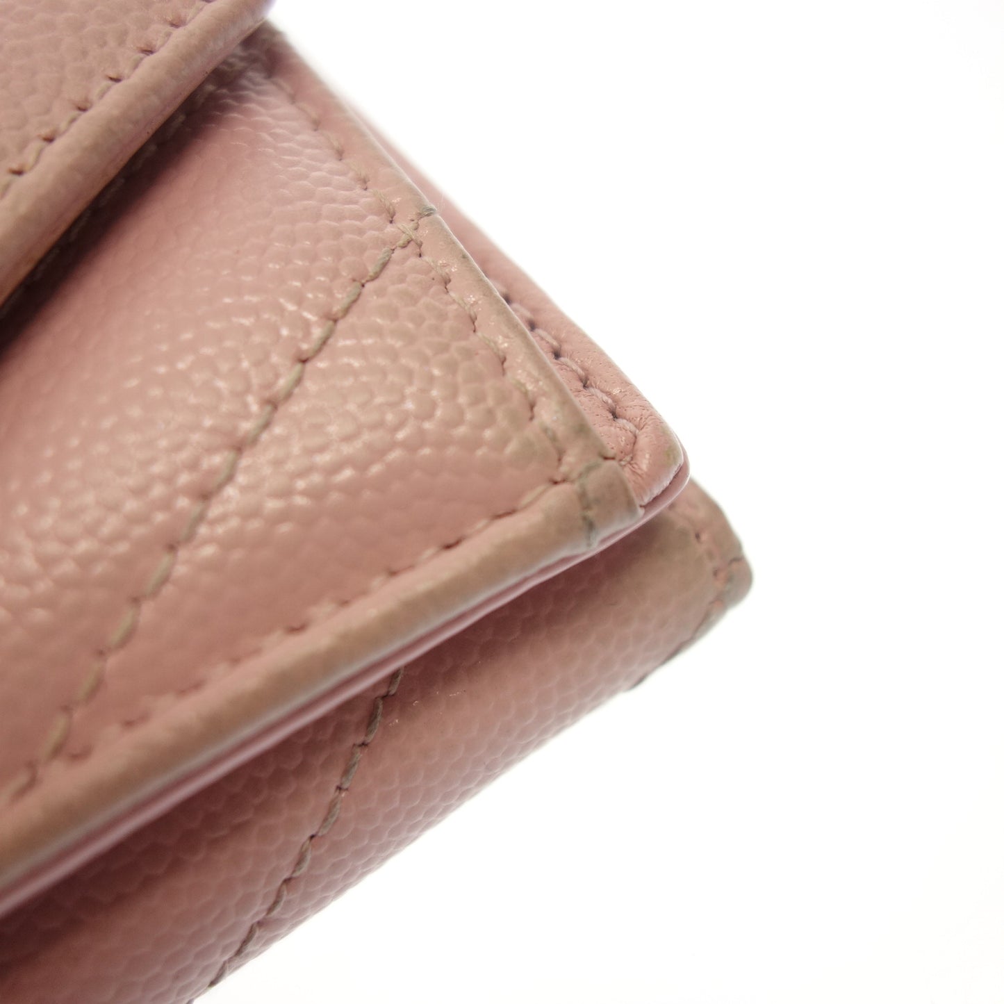 サンローラン 三つ折り ミニ財布 Vステッチ 505118 ピンク 箱 SAINT LAURENT【AFI18】【中古】
