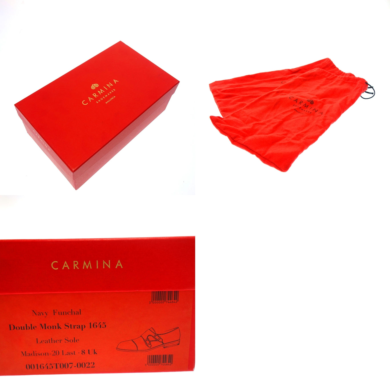 美品◆カルミナ レザーシューズ ダブルモンク 1645 メンズ 8 ネイビー系 CARMINA【LA】
