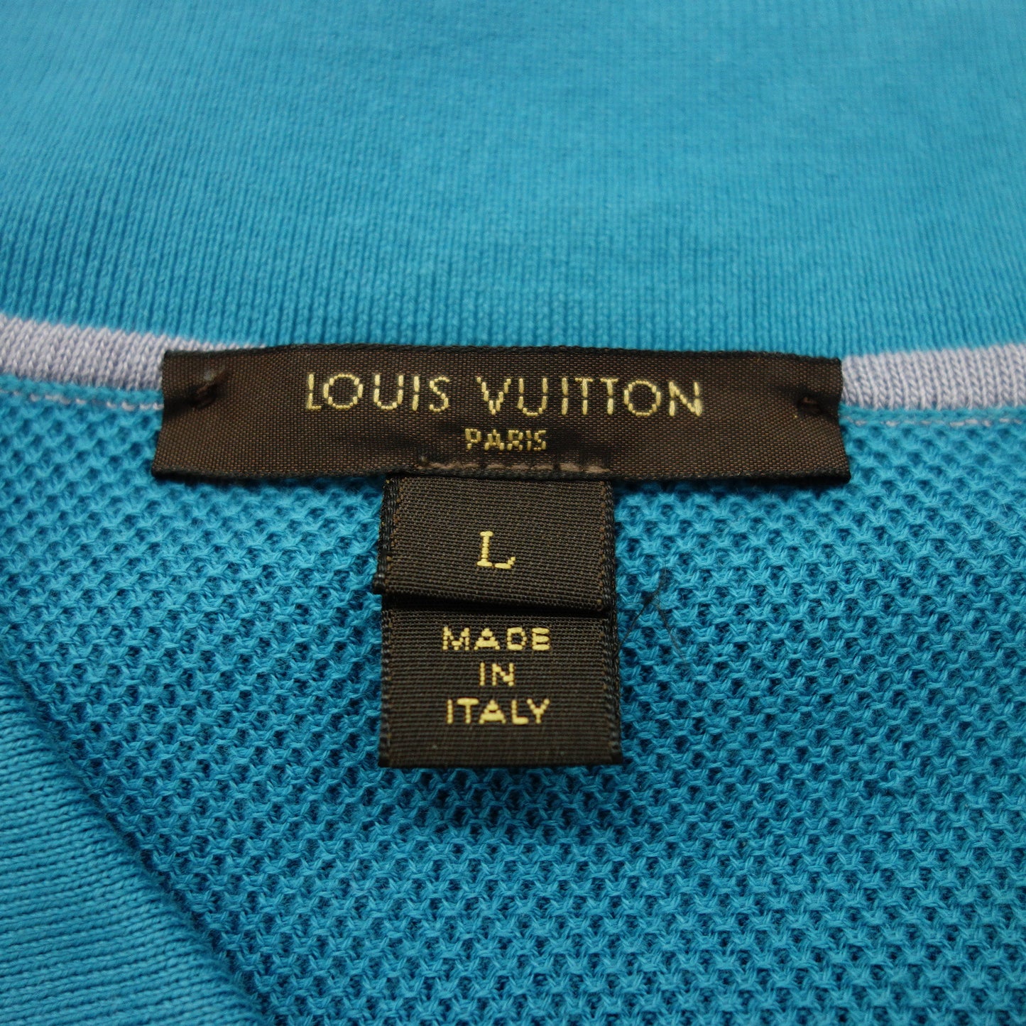 ルイヴィトン ニットポロシャツ ロゴ刺繍 メンズ ブルー L LOUIS VUITTON【AFB22】【中古】