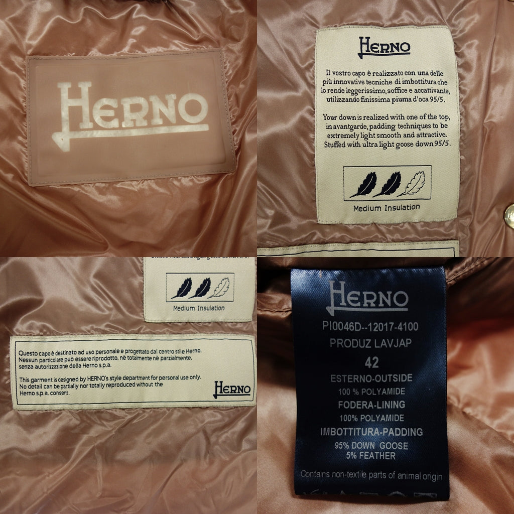 ヘルノ ダウンジャケット ショート SOFIA レディース 42 ピンクベージュ HERNO【AFB10】【中古】