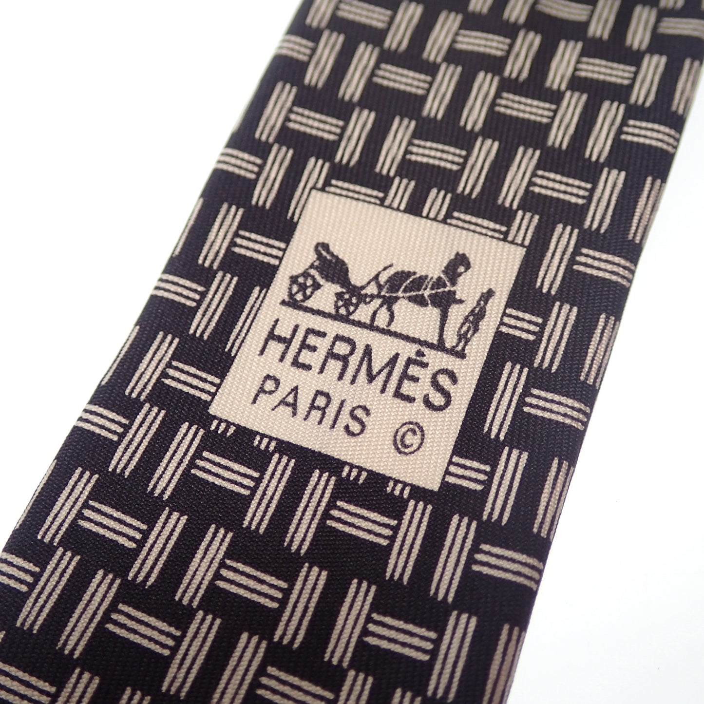 美品◆エルメス ネクタイ 総柄 シルク100% ネイビー 箱付き HERMES【AFI18】