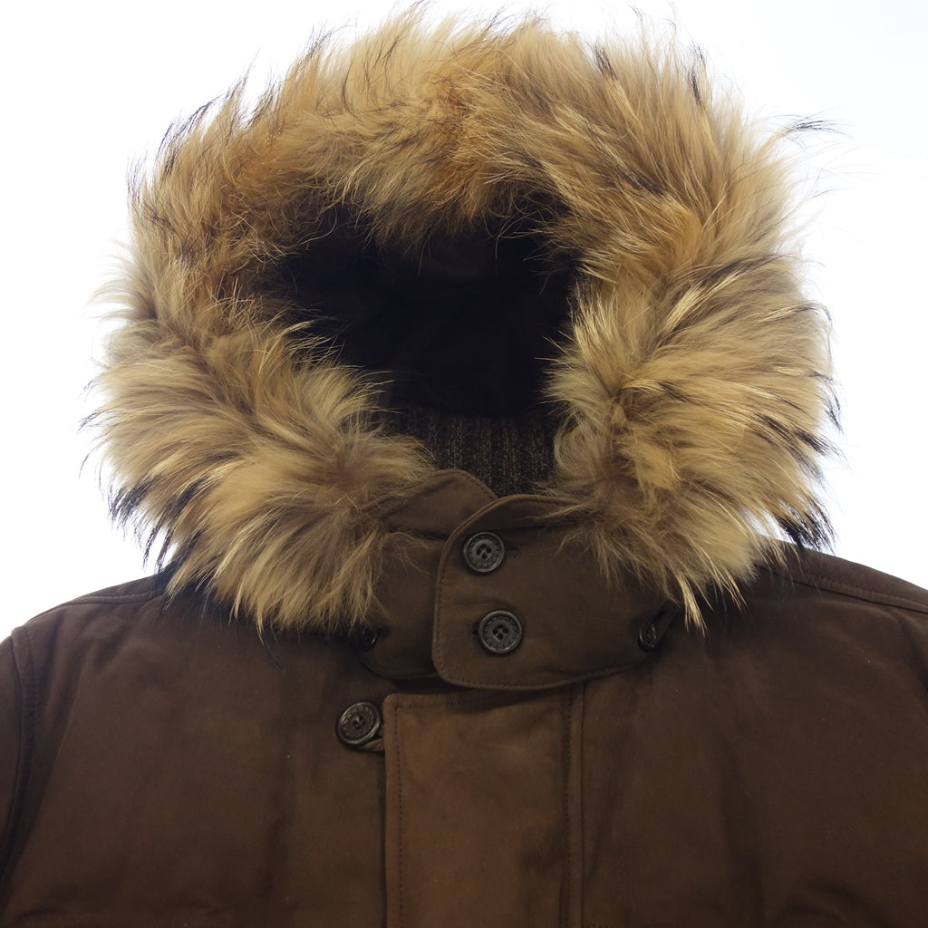 極美品◆エルメネジルド ゼニア ダウンジャケット ヌバックレザー メンズ サイズ56 ブラウン系 Ermenegildo Zegna【AFA24】