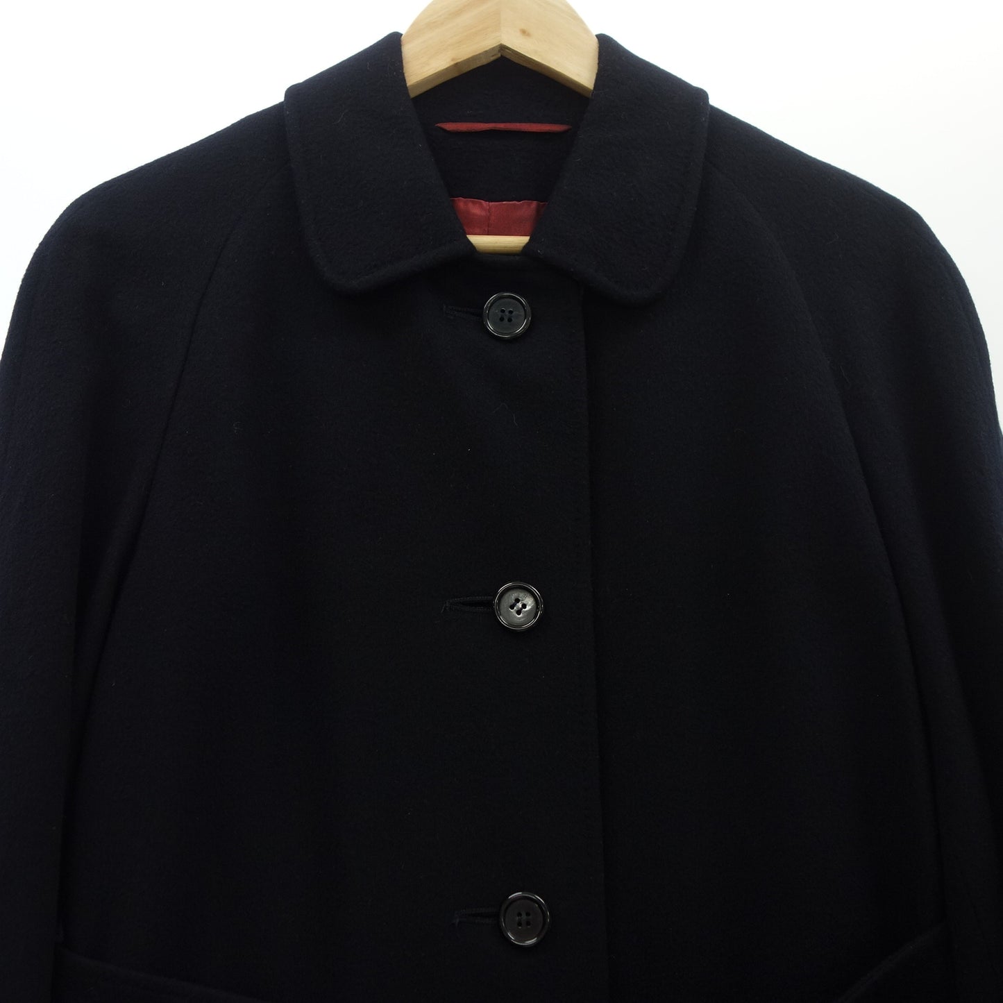 美品◆アクアスキュータム ステンカラーコート ベルテッド ピュアカシミヤ レディース ブラック Aquascutum【AFA18】