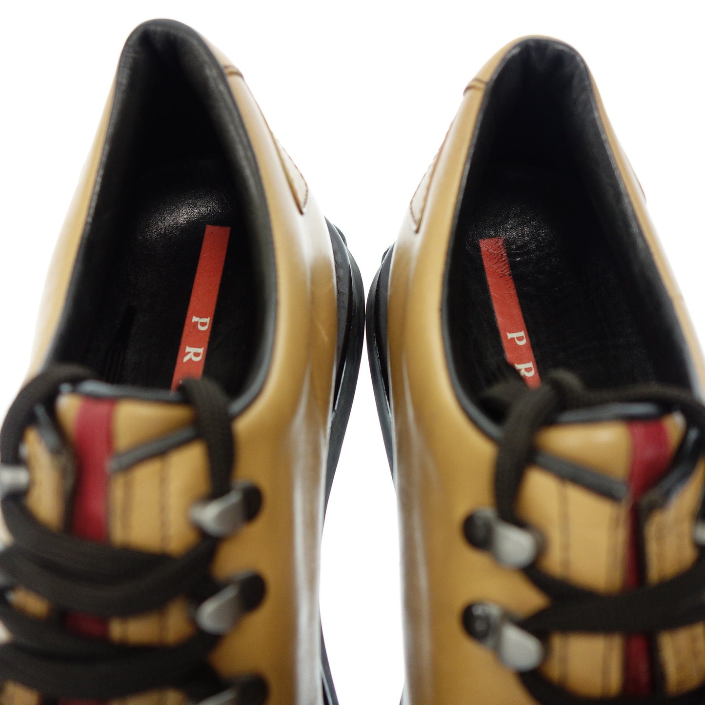 プラダ レースアップスニーカー レザー メンズ キャメル 7 PRADA【AFC34】【中古】