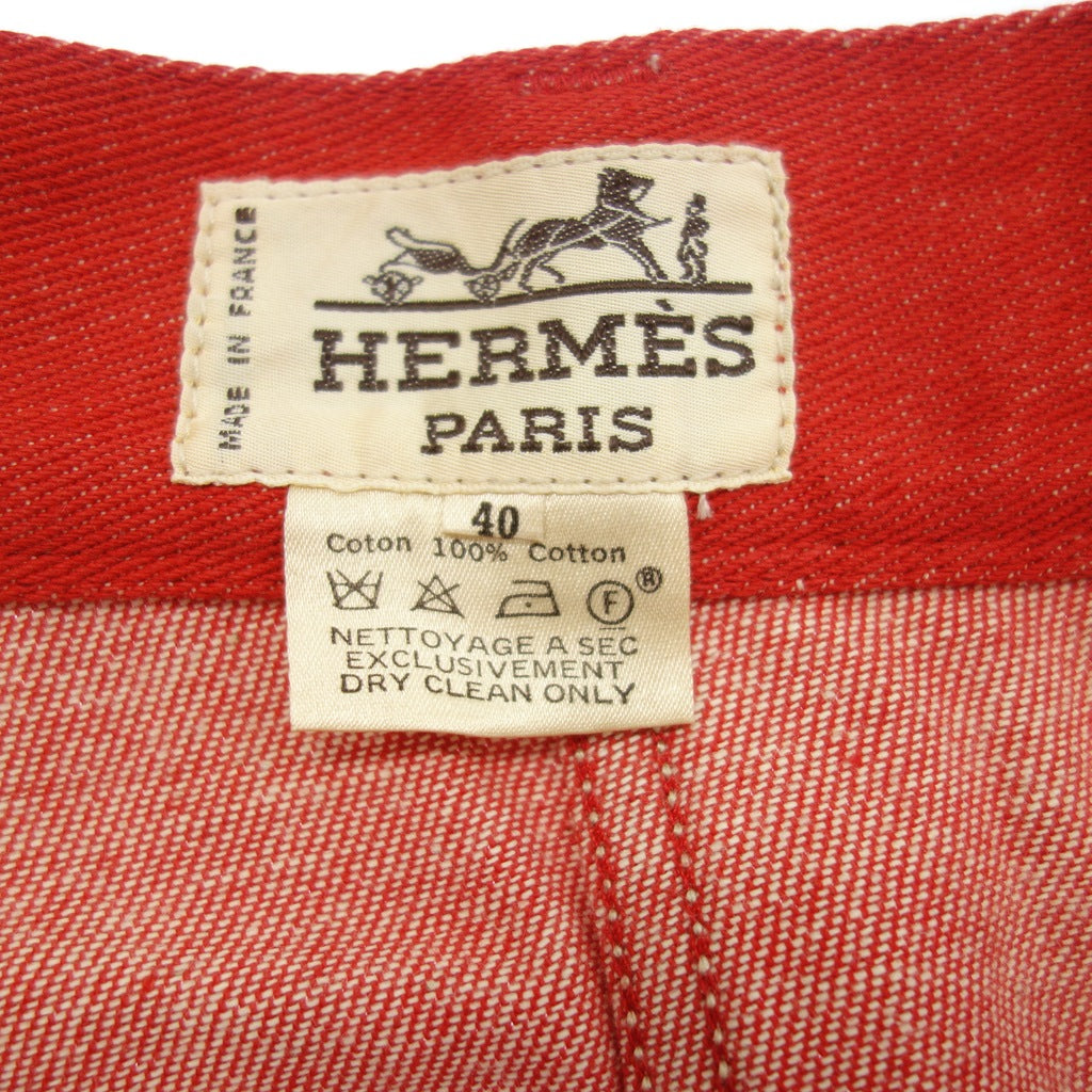 美品◆エルメス タックパンツ 金ボタン セリエ レディース レッド 40 HERMES【AFB24】