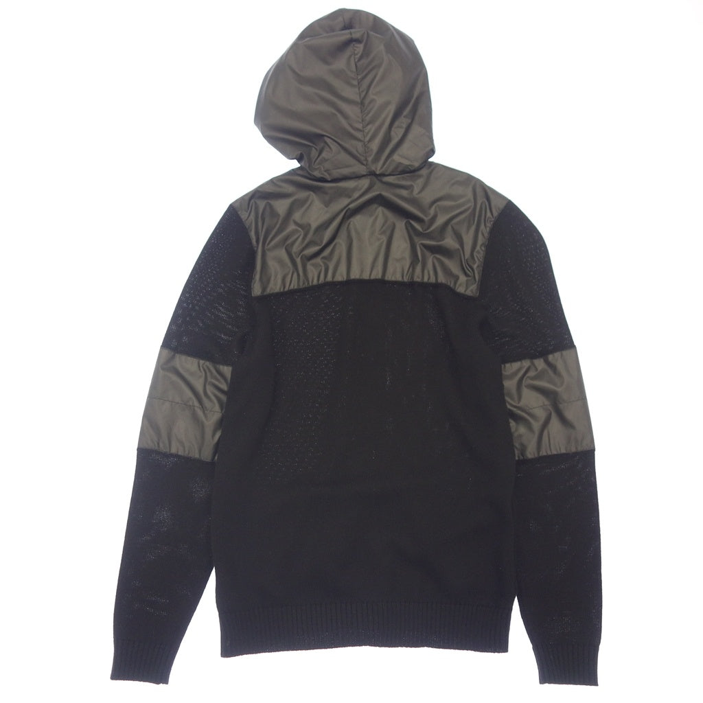 美品◆ヒューゴ ボス ニット&ナイロン切替 パーカー メンズ サイズXL ブラック HUGO BOSS【AFB7】