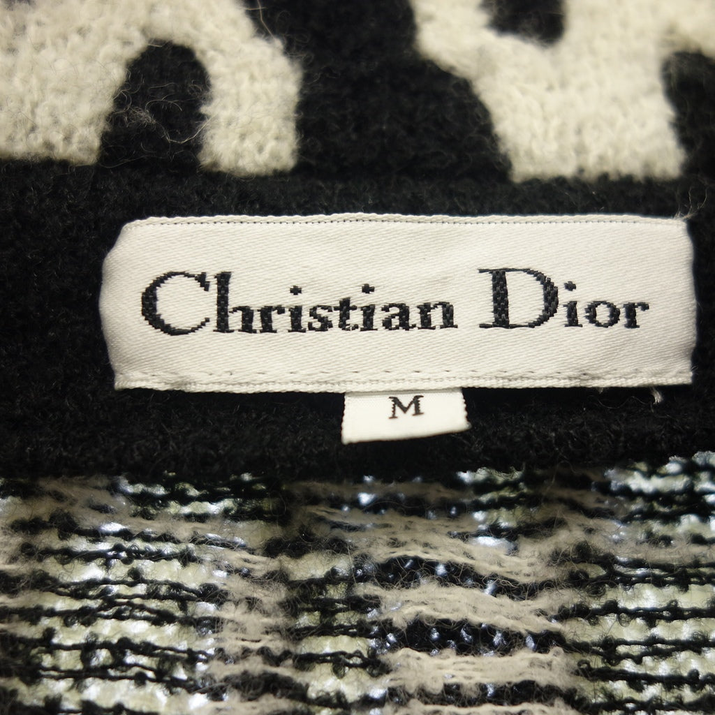 美品◆クリスチャン ディオール ニットショートジャケット レディース サイズM ブラック×ホワイト Christian Dior【AFB39】