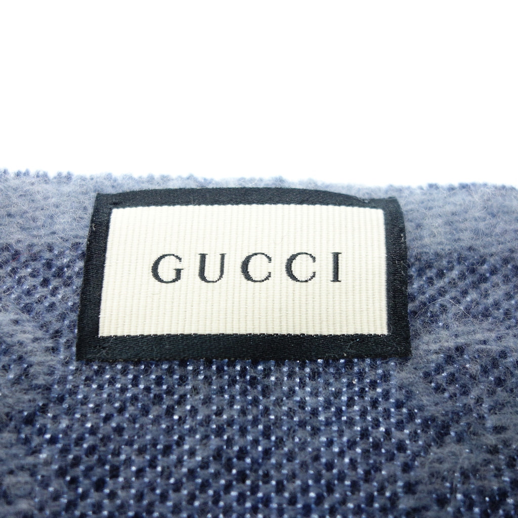 極美品◆グッチ マフラー 570603 フリンジ シェリーライン GG柄 青系 GUCCI【AFI20】