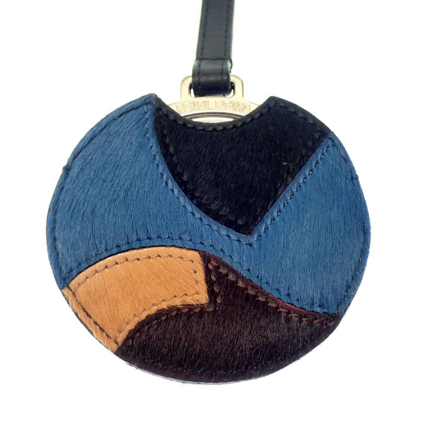 美品◆フェンディ 手鏡 ミラー バッグチャーム キーホルダー レザー 青系 FENDI【AFI8】