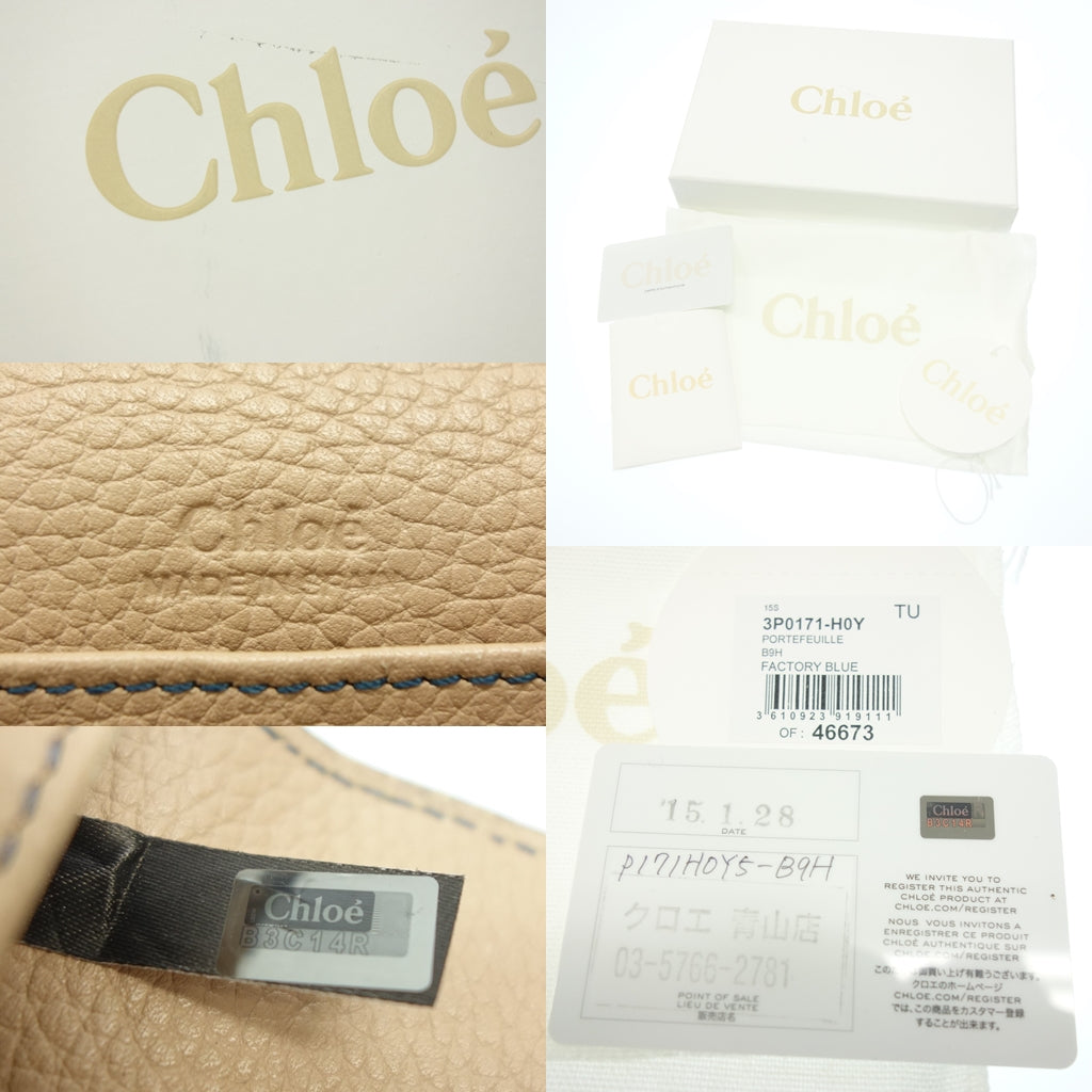 クロエ 長財布 レザー 青×ベージュ 箱 Chloe【AFI23】【中古】