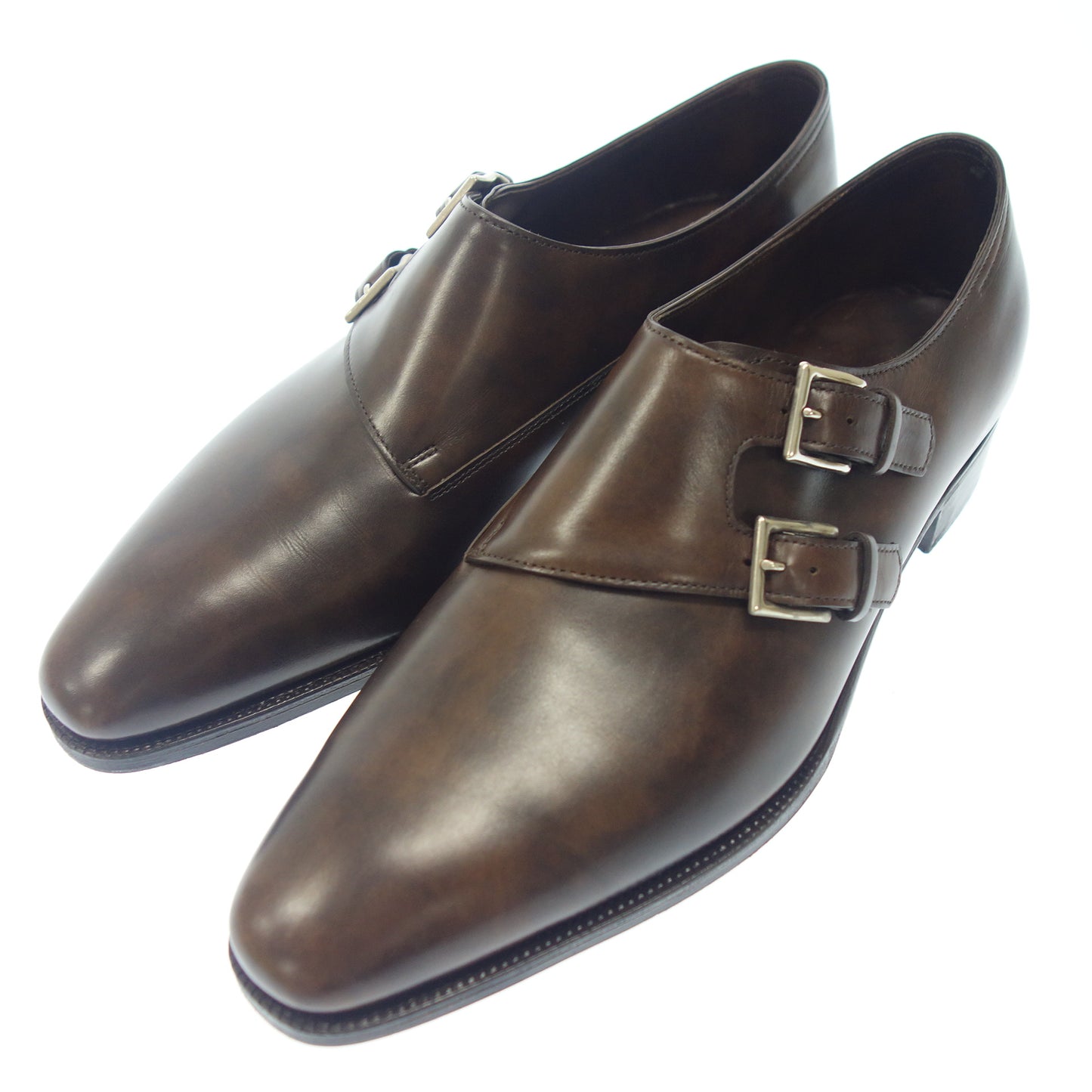 状况非常好◆John Lobb 皮鞋双僧侣教堂博物馆小牛皮棕色 UK8E 8000 最后 CHAPEL JOHN LOBB