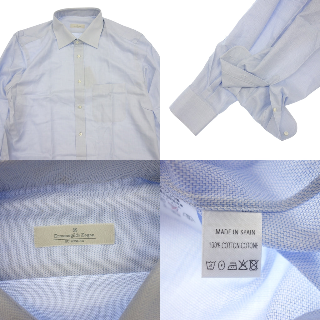 美品◆エルメネジルド ス ミズーラ 長袖シャツ コットン メンズ ホワイト&ブルー サイズ表記なし Ermenegildo Zegna SU MISURA 2枚セット【AFB19】