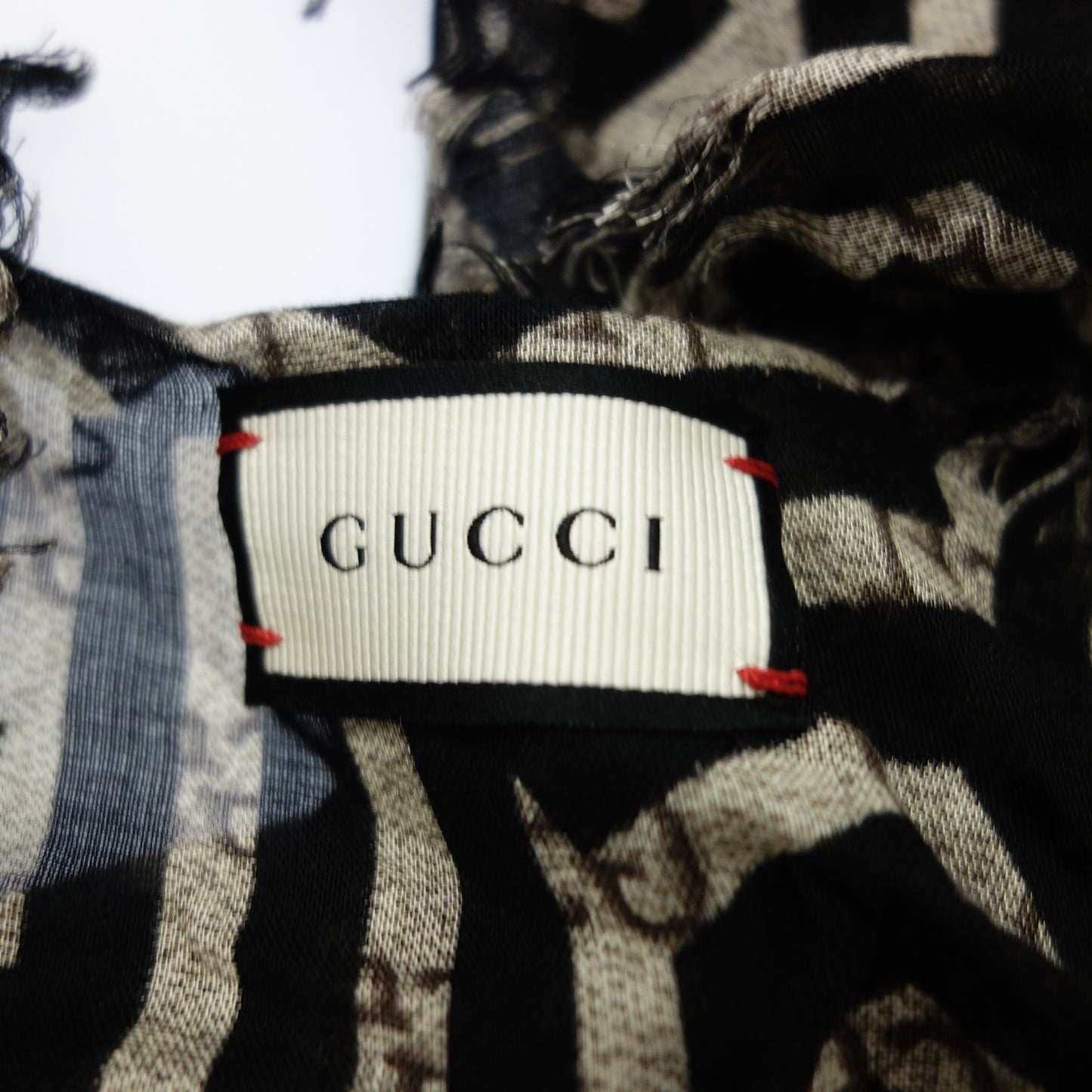 グッチ 大判スカーフ 総柄 135×135 レーヨン&シルク レディース ブラック/ブラウン GUCCI【AFI19】【中古】