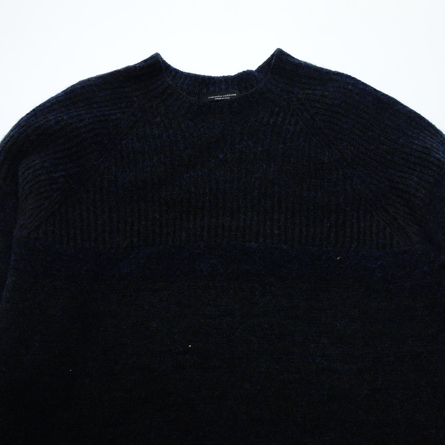 美品◆ロベルトコリーナ クルーネックニット ウール アルパカ ナイロン メンズ 46 ネイビー ROBERTO COLLINA【AFB11】
