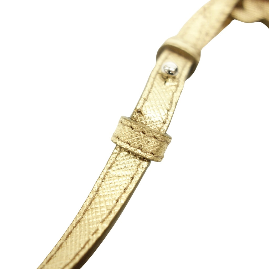 美品◆プラダ カードケース ゴールド サフィアーノ 1EN022 ストラップ付き PRADA【AFI10】