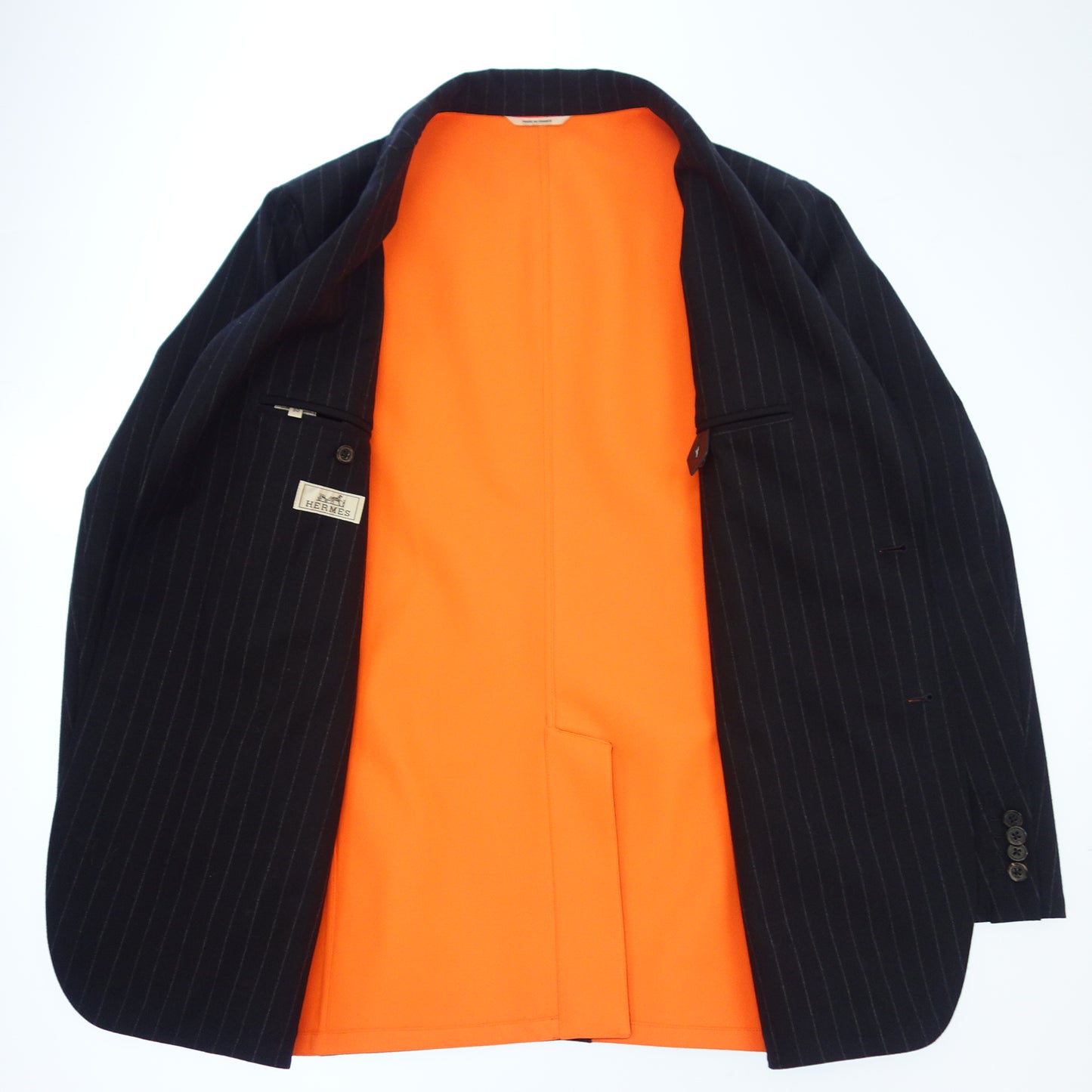 極美品◆エルメス 2Bジャケット ストライプ メンズ サイズ50 ブラック HERMES【AFA4】