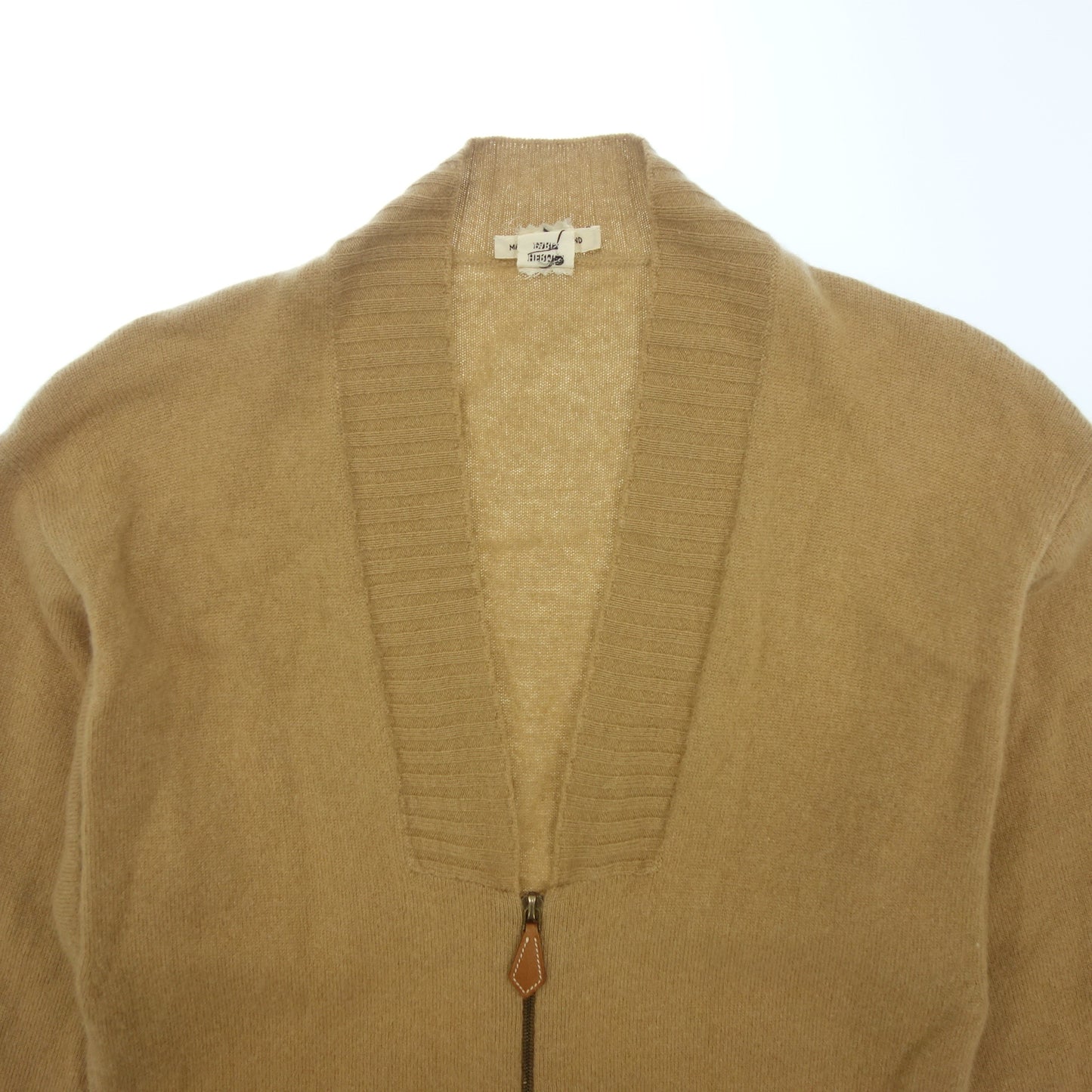 エルメス ニットワンピース ジップアップ カシミヤ100 レザープル レディース 36 茶系 HERMES【AFB17】【中古】