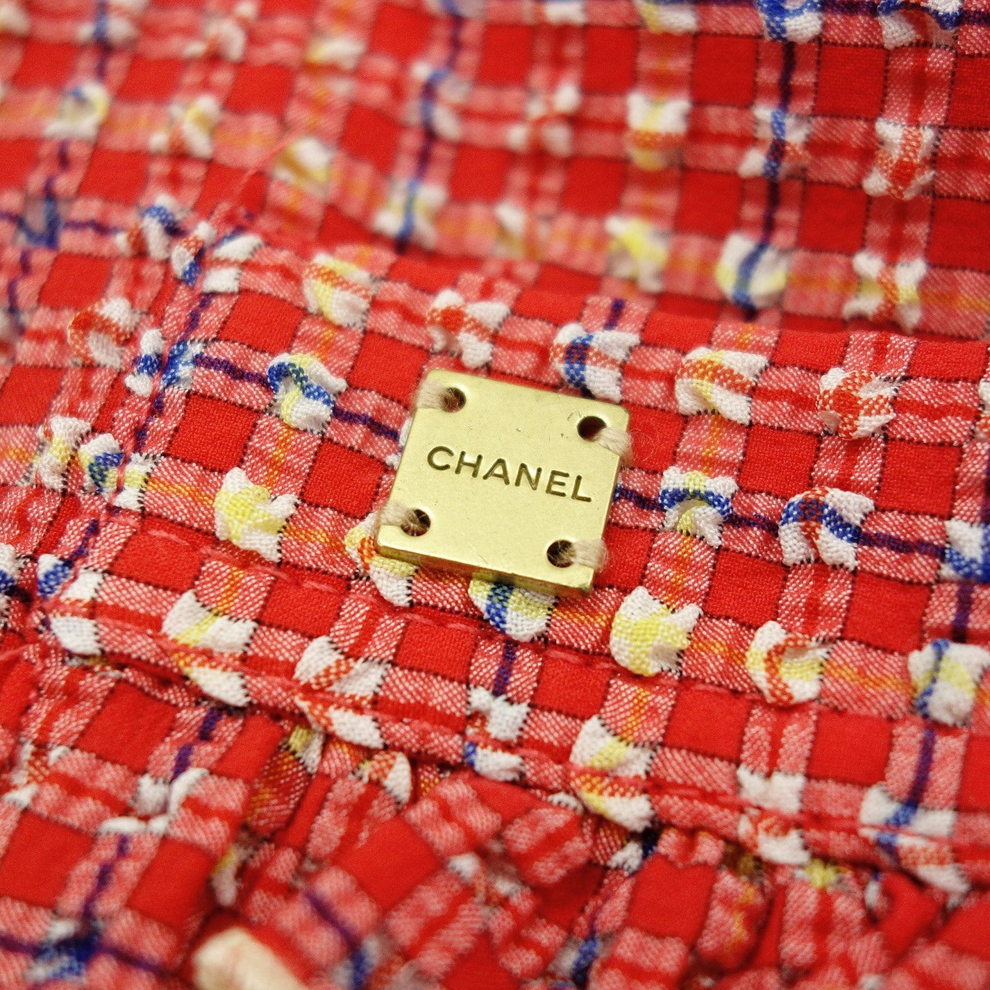 シャネル フリルワンピース ノースリーブ チェック柄 リップル生地 01S レディース 38 赤系 CHANEL【AFB14】【中古】