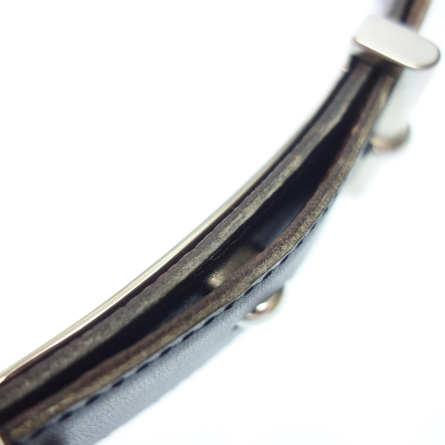 エルメス レザーベルト シルバー金具 □B刻 サイズ90 黒 箱付き HERMES【AFI23】【中古】