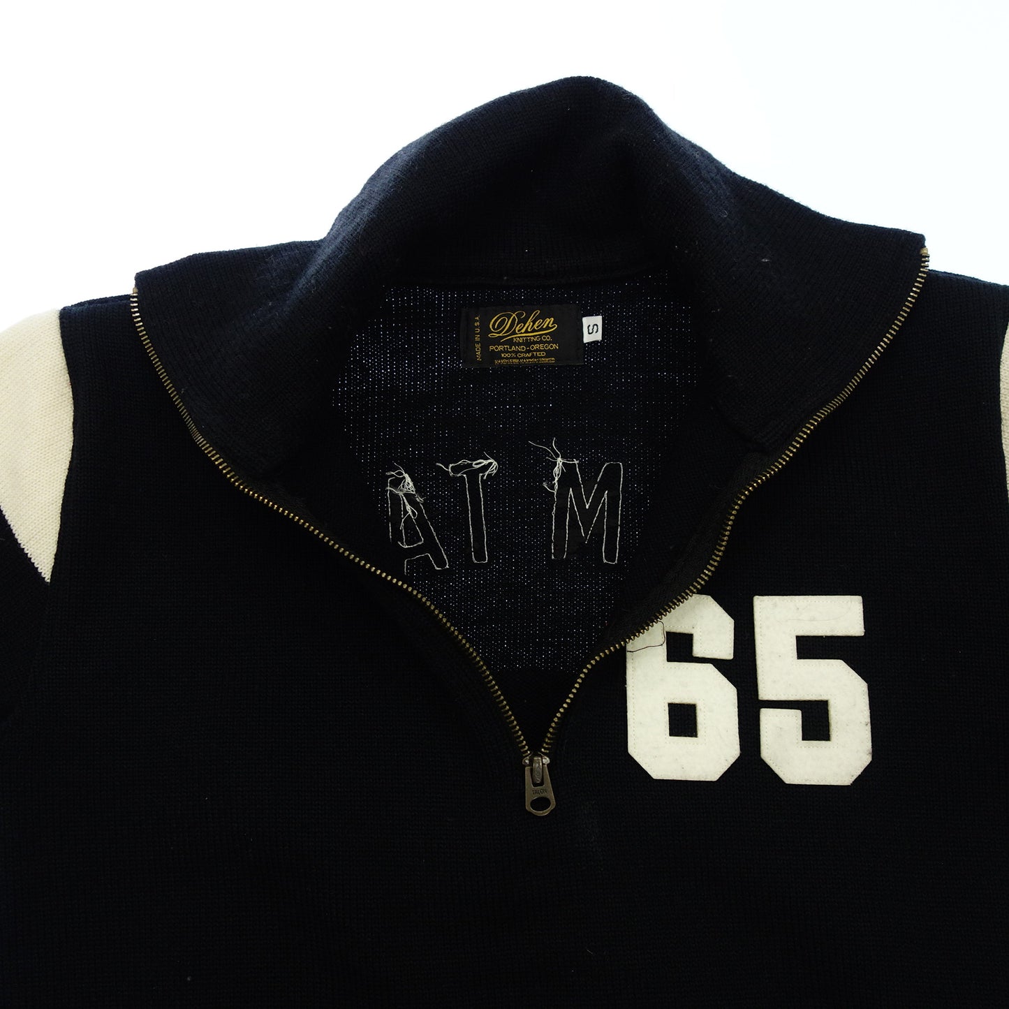 中古◆ディーエン ニット ハーフジップ ウール メンズ S 白×黒 DEHEN【AFB11】