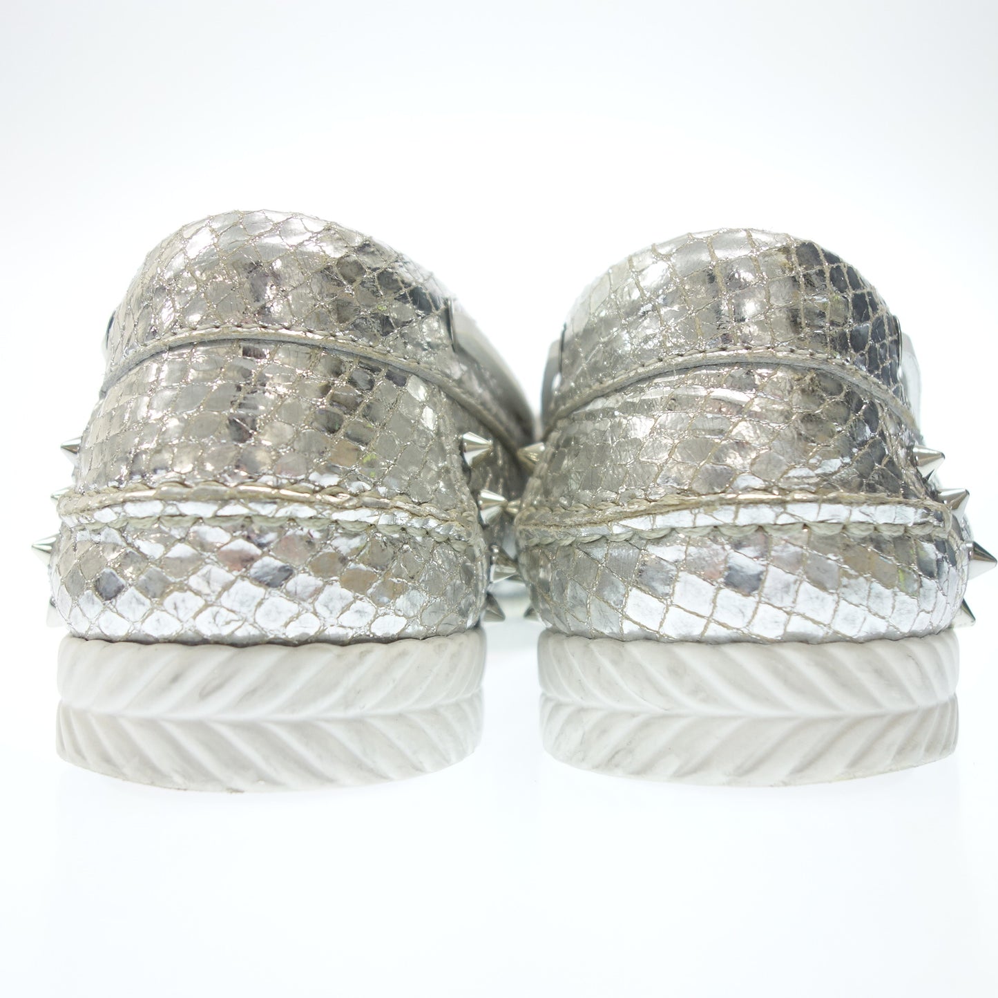 クリスチャンルブタン レザースニーカー スパイク メンズ 42.5 シルバー Christian Louboutin【AFC10】【中古】