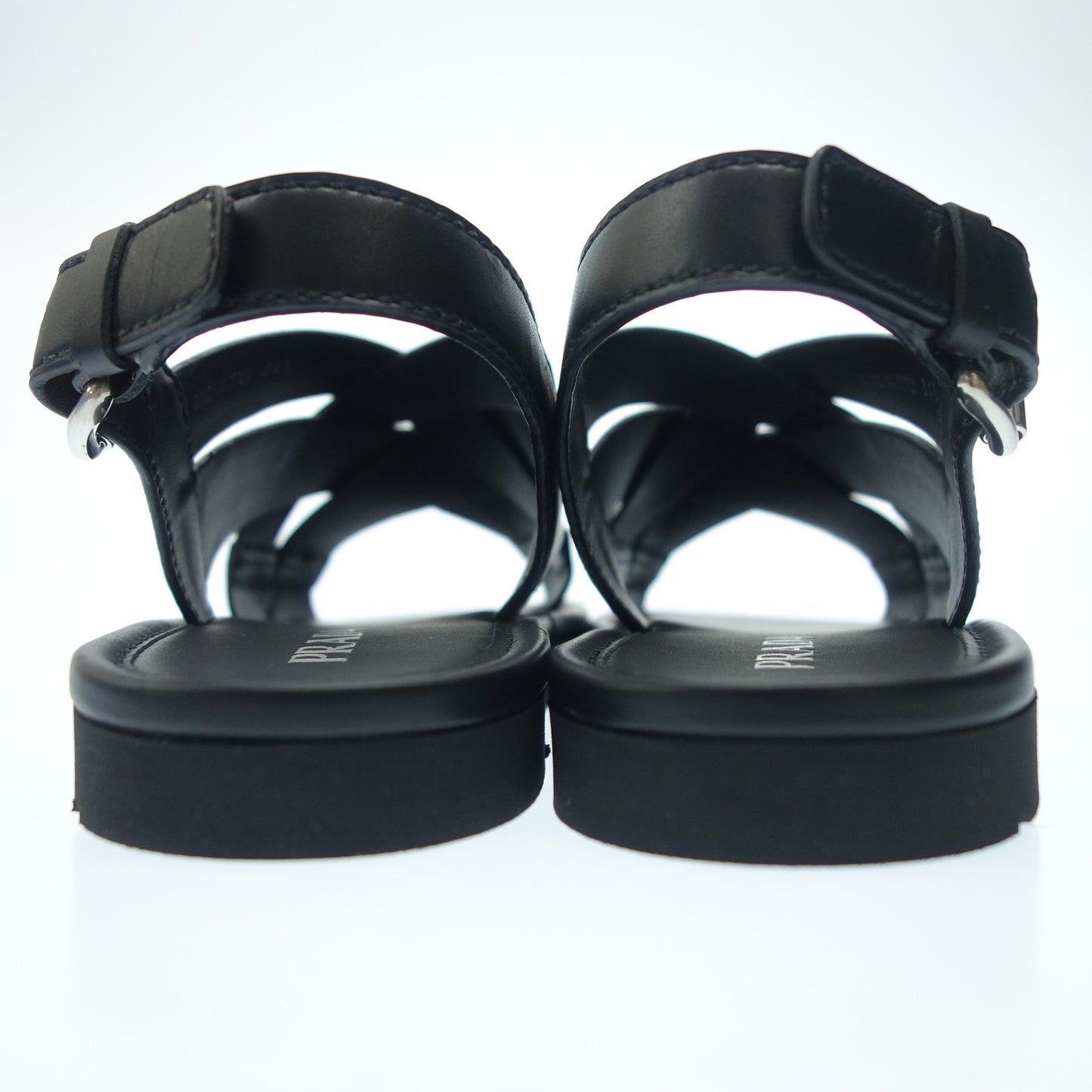 プラダ レザーサンダル シルバーバックル レディース 34.5 黒 PRADA【中古】