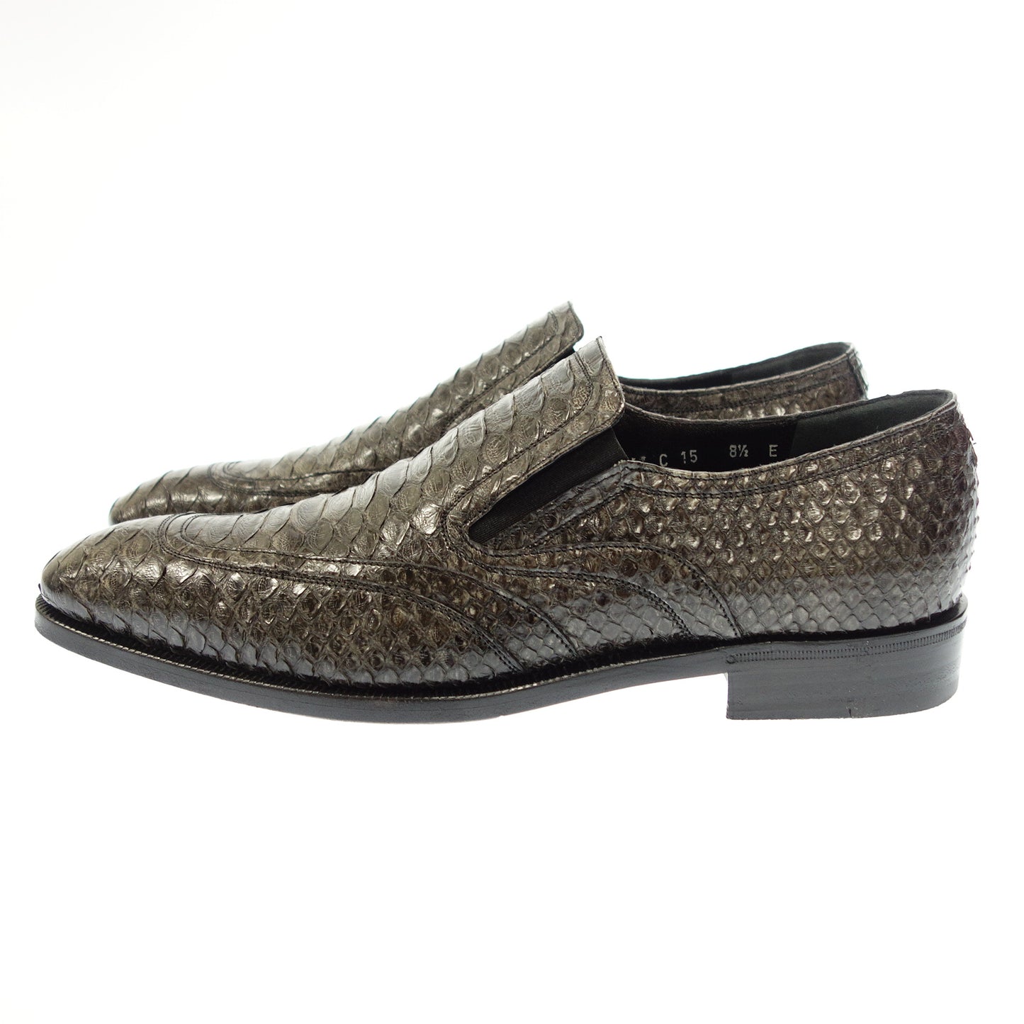 美品◆サルヴァトーレフェラガモ レザーローファー スリッポン パイソン メンズ ダークグレー サイズ8.5E Salvatore Ferragamo【AFD8】
