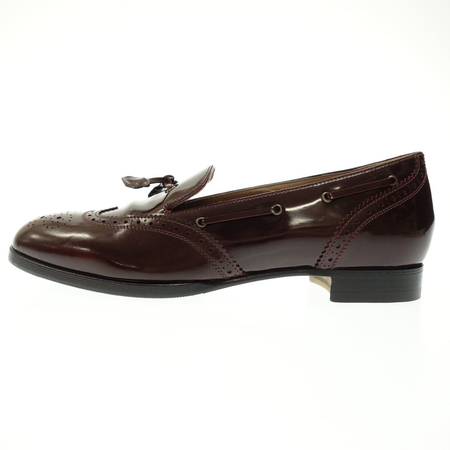 極美品◆エルメス レザーシューズ タッセルローファー ウィングチップ レディース 36.5 バーガンディ HERMÈS【AFD4】