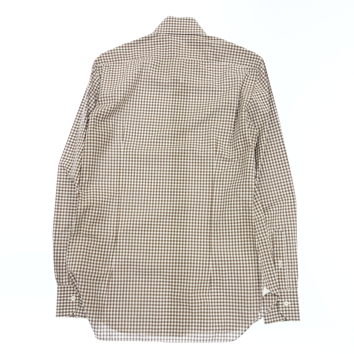 極美品◆バルバ 長袖シャツ ボタンダウン ギンガムチェック メンズ 38 茶系 BARBA【AFB30】