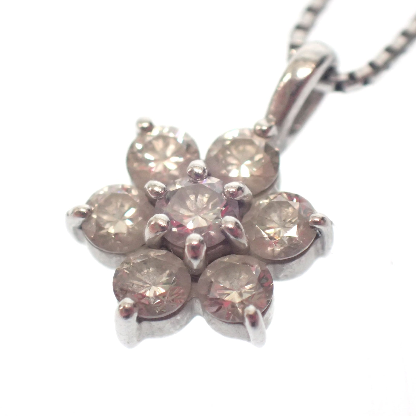 ミルフローラ Pt900 Pt850 コンビ ダイヤ0.36ct ネックレス【AFI18】【中古】