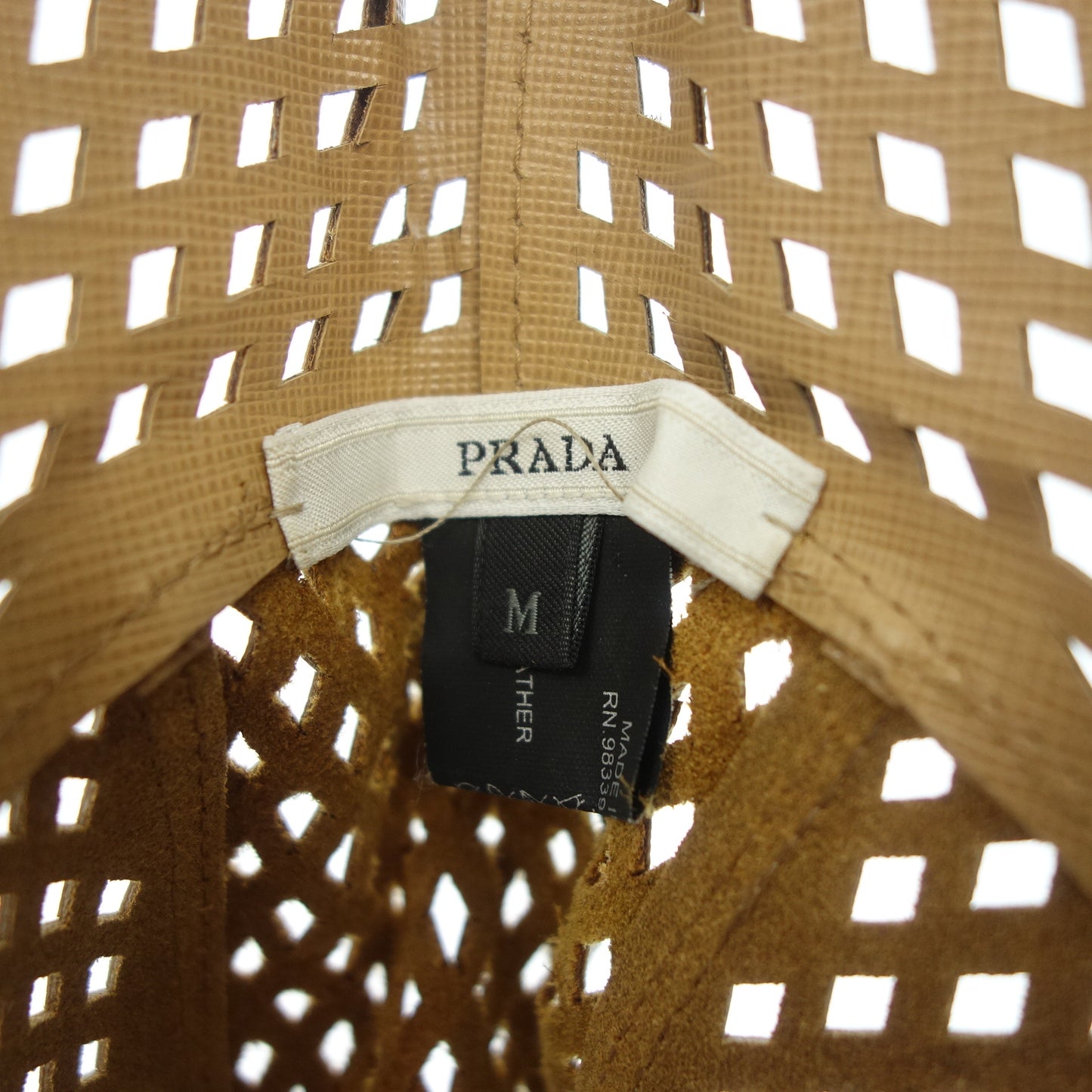 プラダ レザーハット メッシュ 帽子 ブラウン M PRADA【AFI23】【中古】