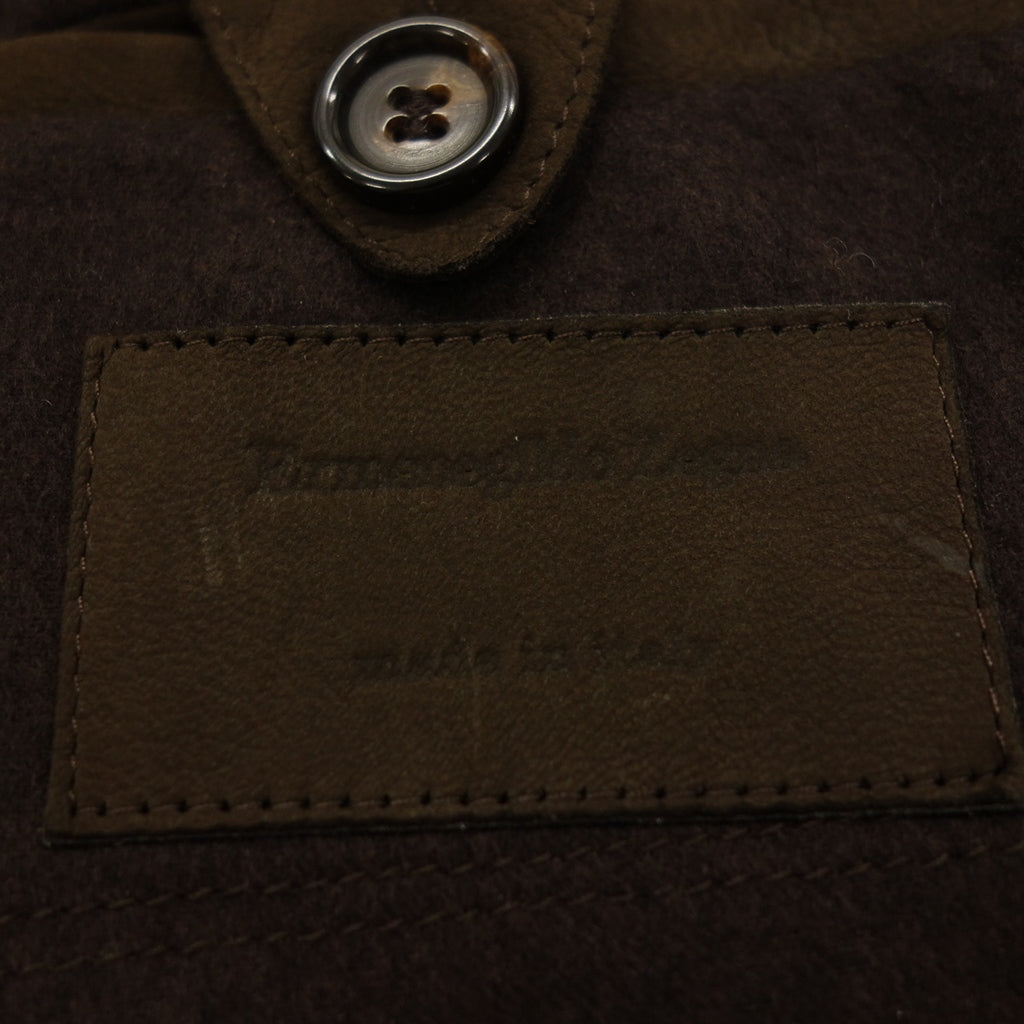 極美品◆エルメネジルド ゼニア ダウンジャケット ヌバックレザー メンズ サイズ56 ブラウン系 Ermenegildo Zegna【AFA24】