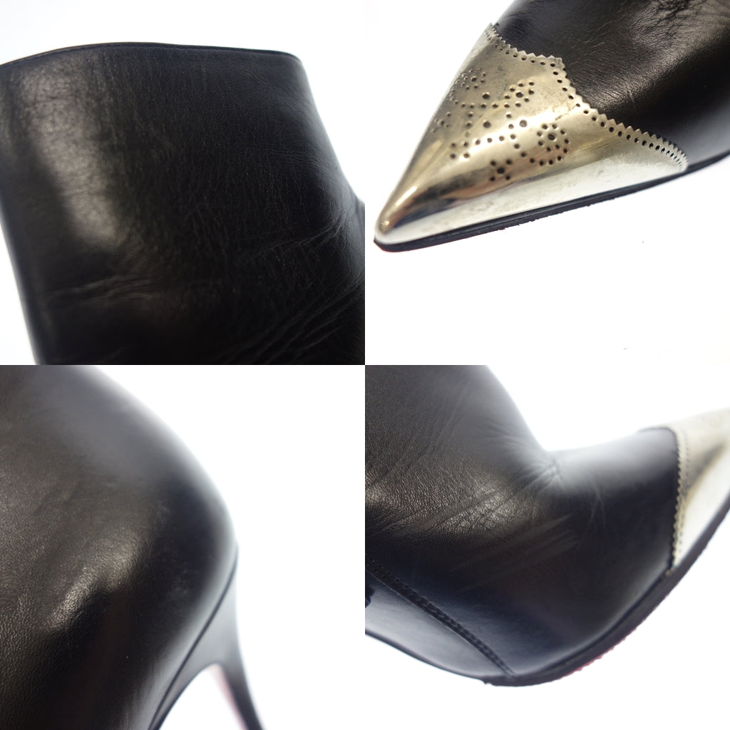 中古◆クリスチャンルブタン ポインテッドトゥ レザー ヒール ブーツ ブーティ レディース 35 ブラック系 Christian Louboutin【AFC3】