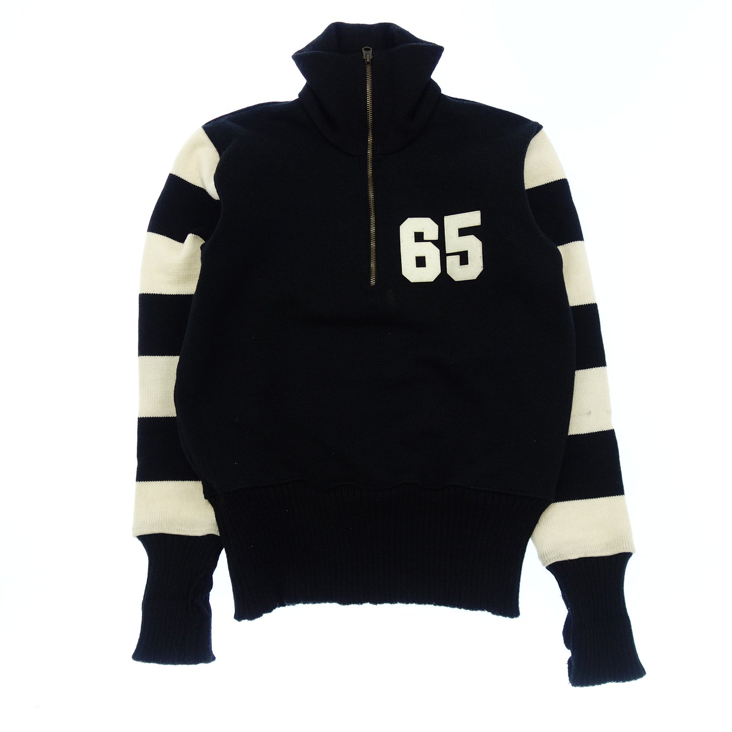 中古◆ディーエン ニット ハーフジップ ウール メンズ S 白×黒 DEHEN【AFB11】