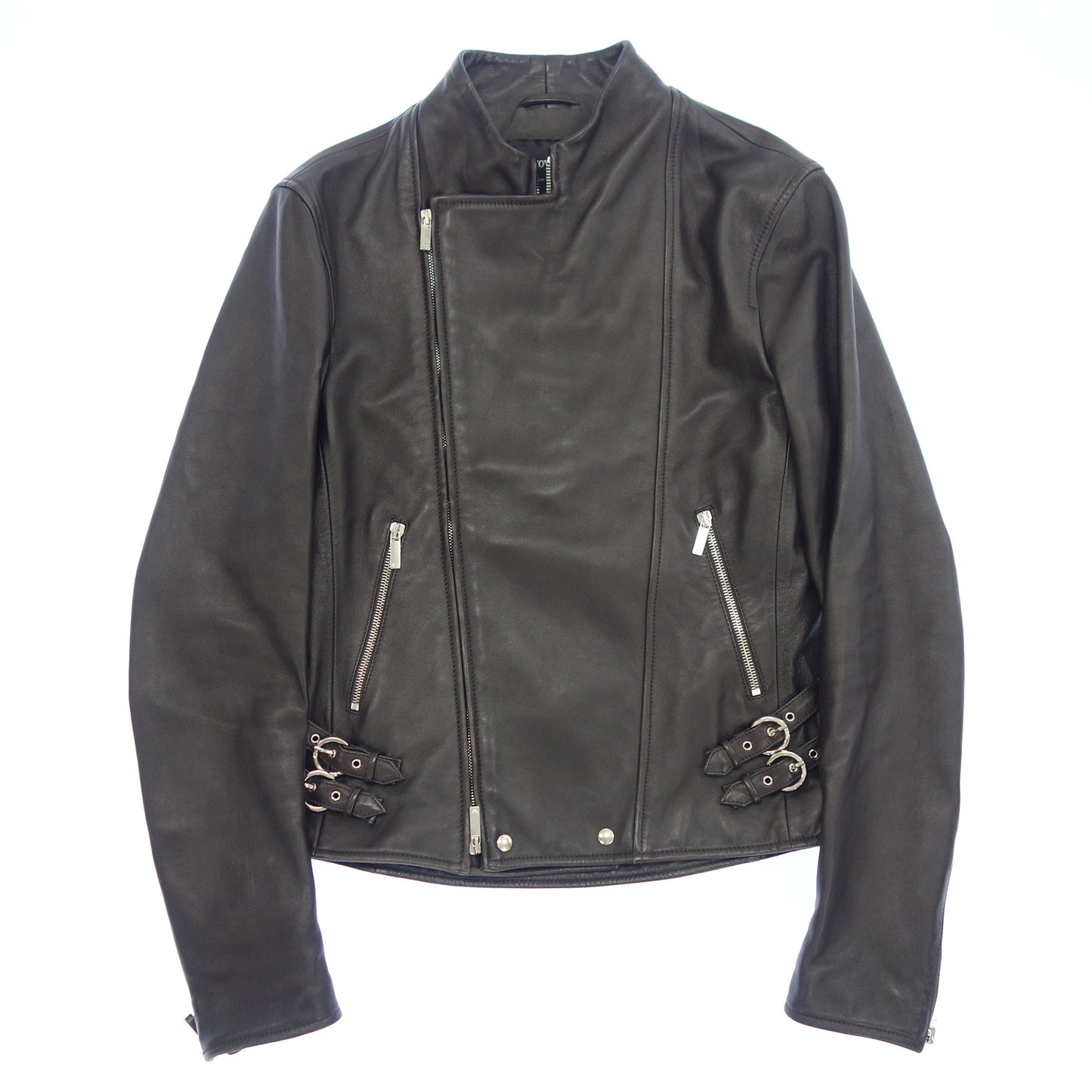 美品◆エンポリオアルマーニ ライダースジャケット レザー メンズ サイズ46 ブラック系 EMPORIO ARMANI【AFG1】