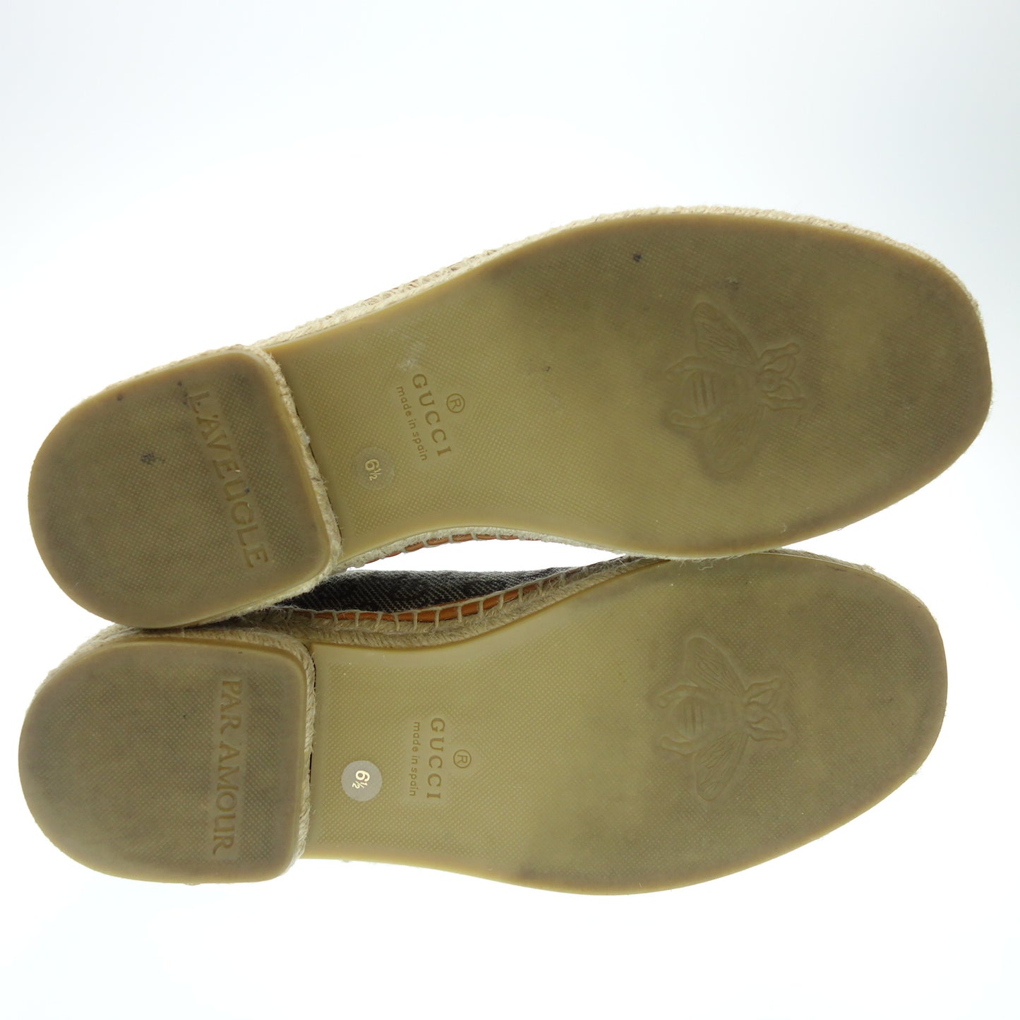 美品◆グッチ レースアップシューズ キャンバス GGマーモント エスパドリーユ メンズ 6.5 ベージュ×茶 GUCCI【AFD6】