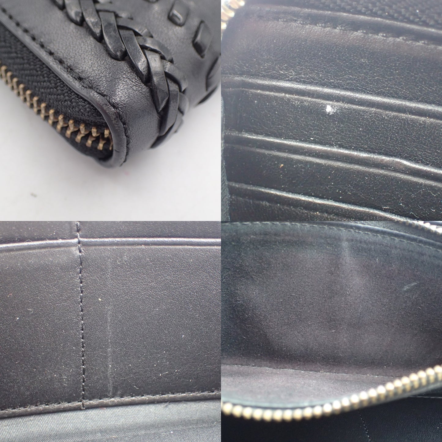 ポロラルフローレン ラウンドジップウォレット レザー編み込み 黒 POLO RALPH LAUREN【AFI7】【中古】