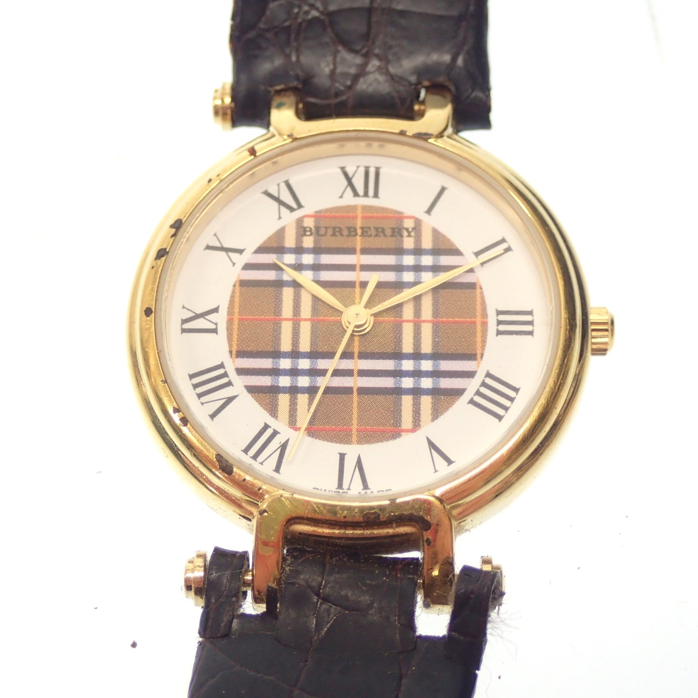 バーバリー ジャンク 腕時計 クォーツ ゴールド 文字盤白 ノバチェック 11200G 箱付き BURBERRY【AFI19】【中古】