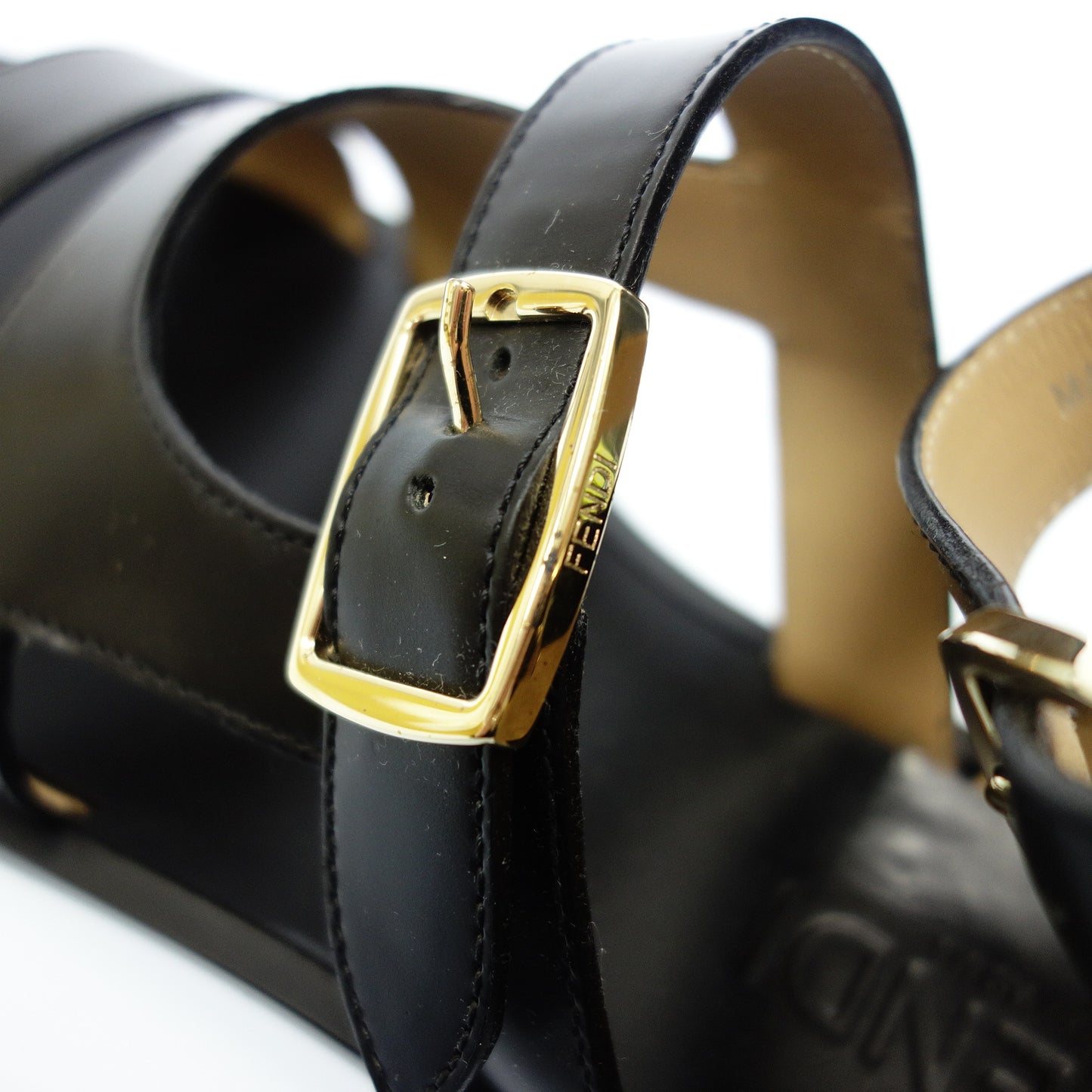 フェンディ レザーサンダル ゴールド金具 レディース 7 黒 FENDI【AFD3】【中古】
