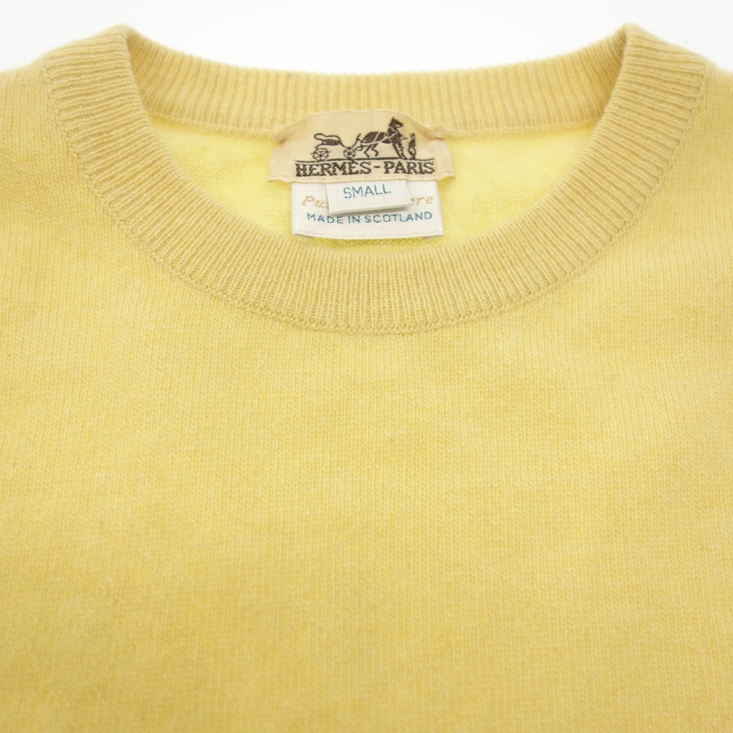 美品◆エルメス 半袖ニット カシミア100% 黄色 サイズS レディース HERMES 【AFB35】
