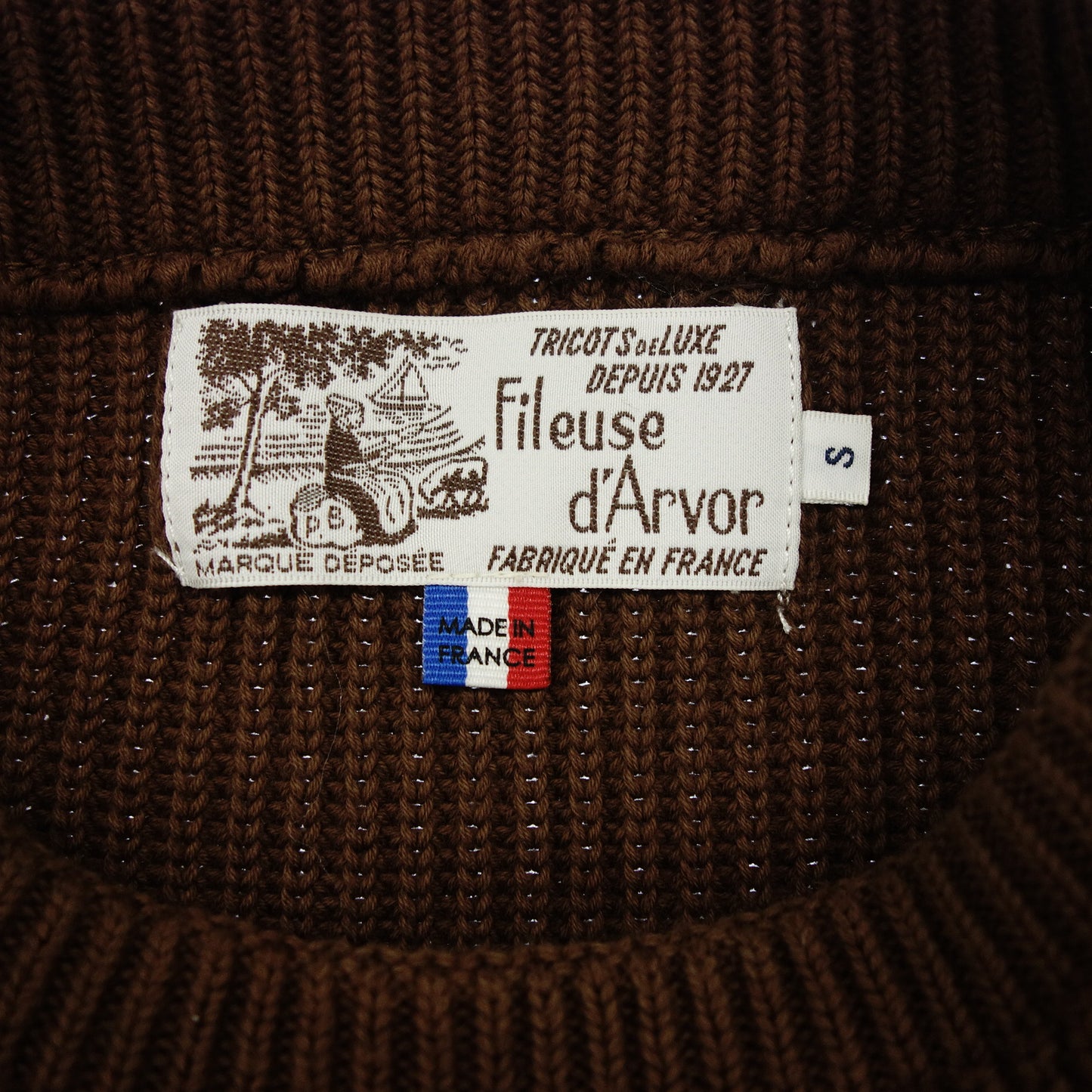 美品◆フィルーズダルボー ニット 長袖 フィッシャーマン フランス製 メンズ S 茶 Fileuse d'Arvor【AFB26】